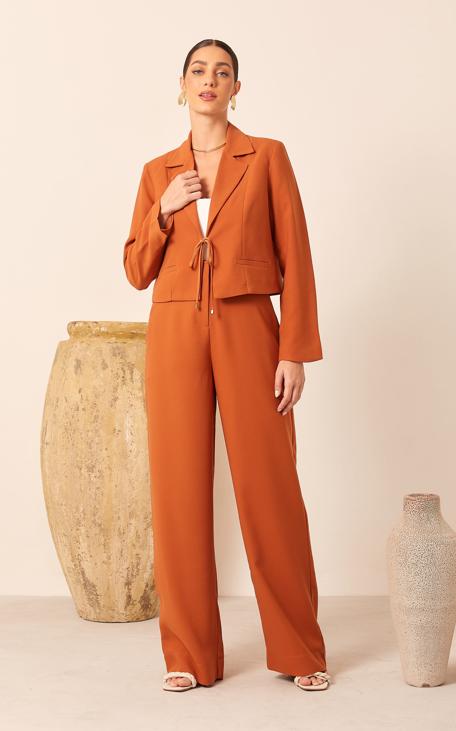 Blazer Cropped Amarração Caramelo