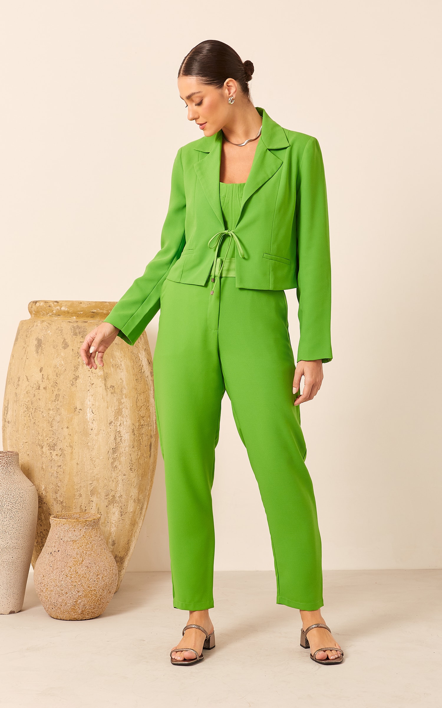 Blazer Cropped Amarração Verde
