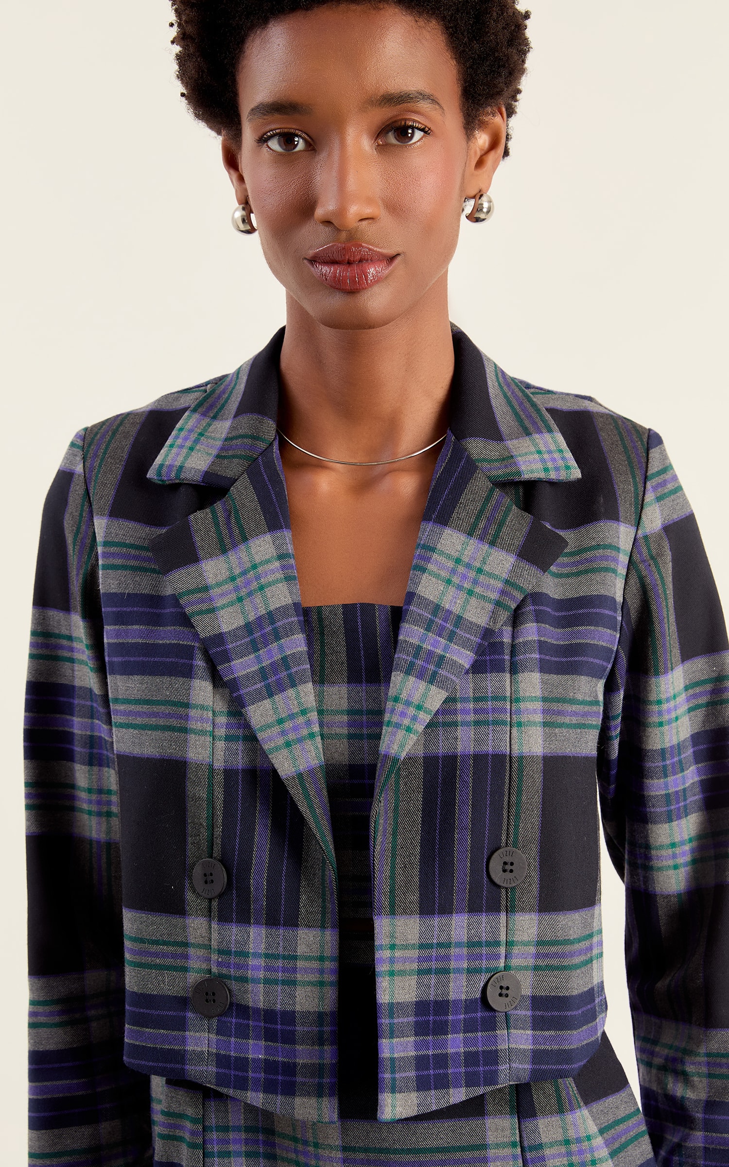 Blazer Cropped Chess Preto