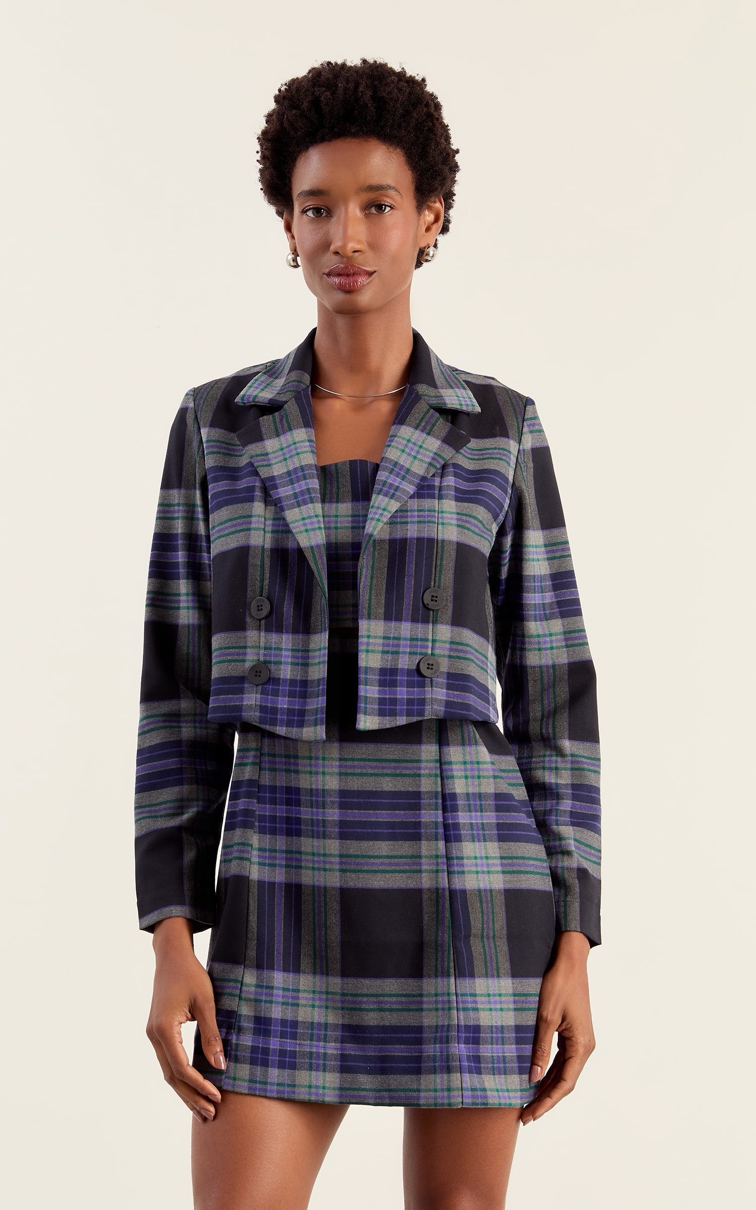 Blazer Cropped Chess Preto