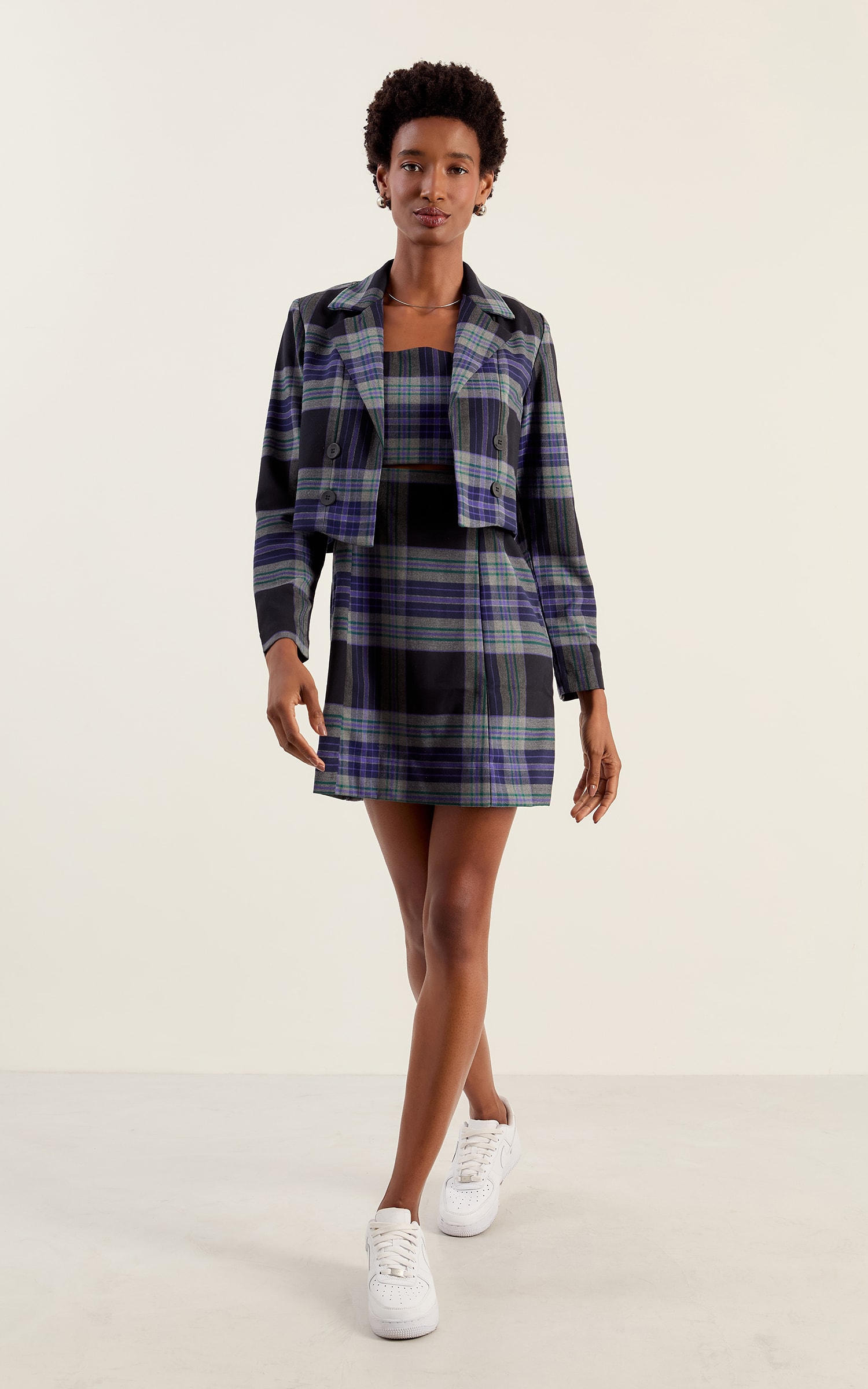 Blazer Cropped Chess Preto