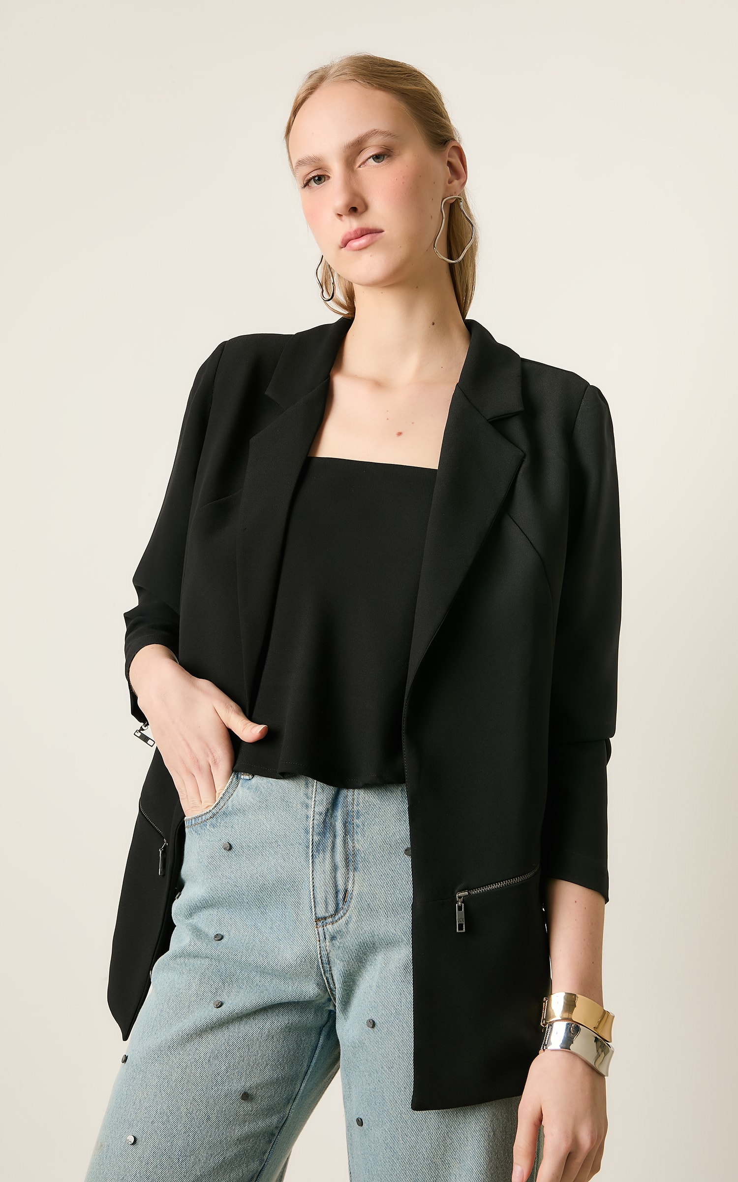 Blazer Cropped Mountain Preto