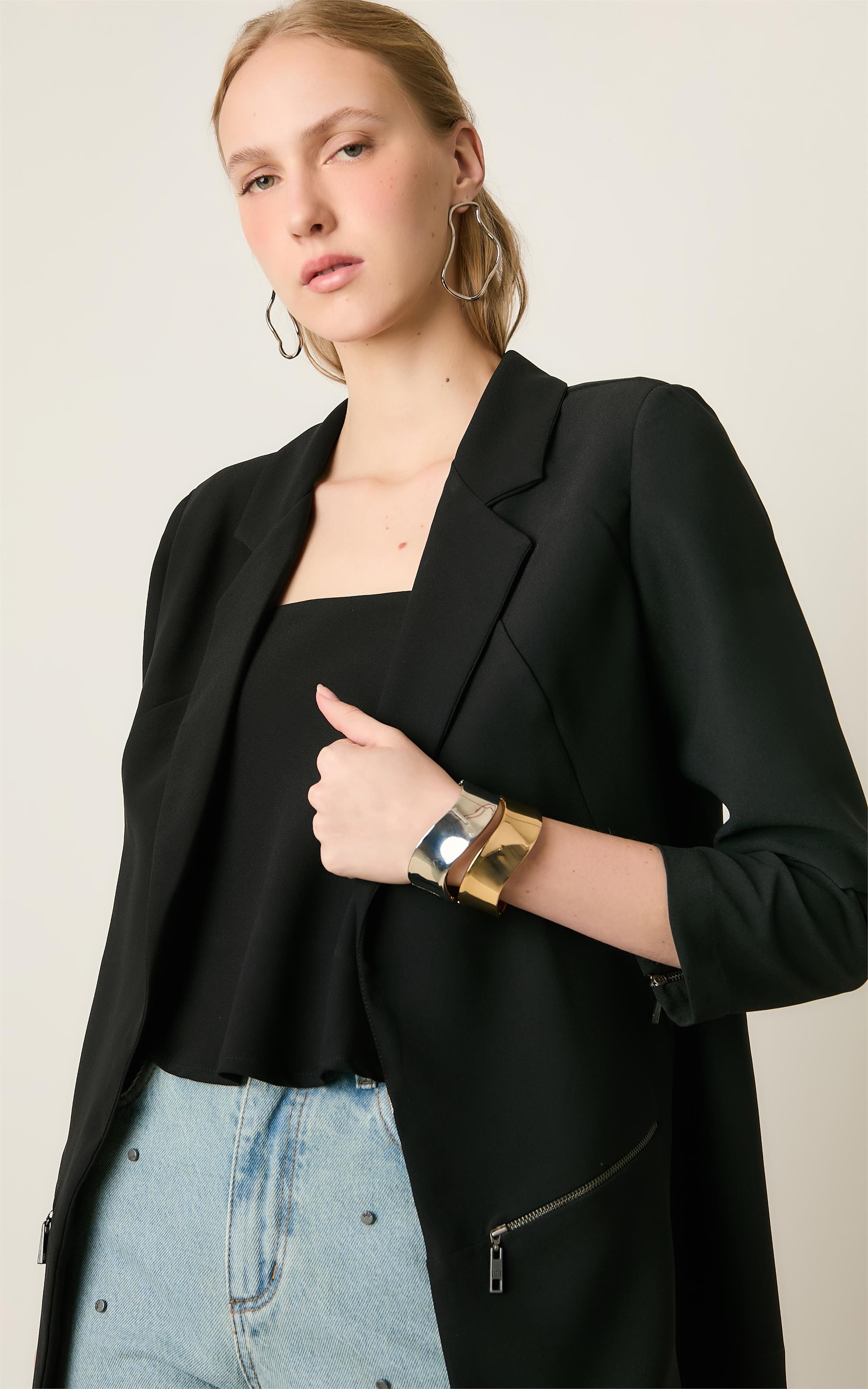 Blazer Cropped Mountain Preto