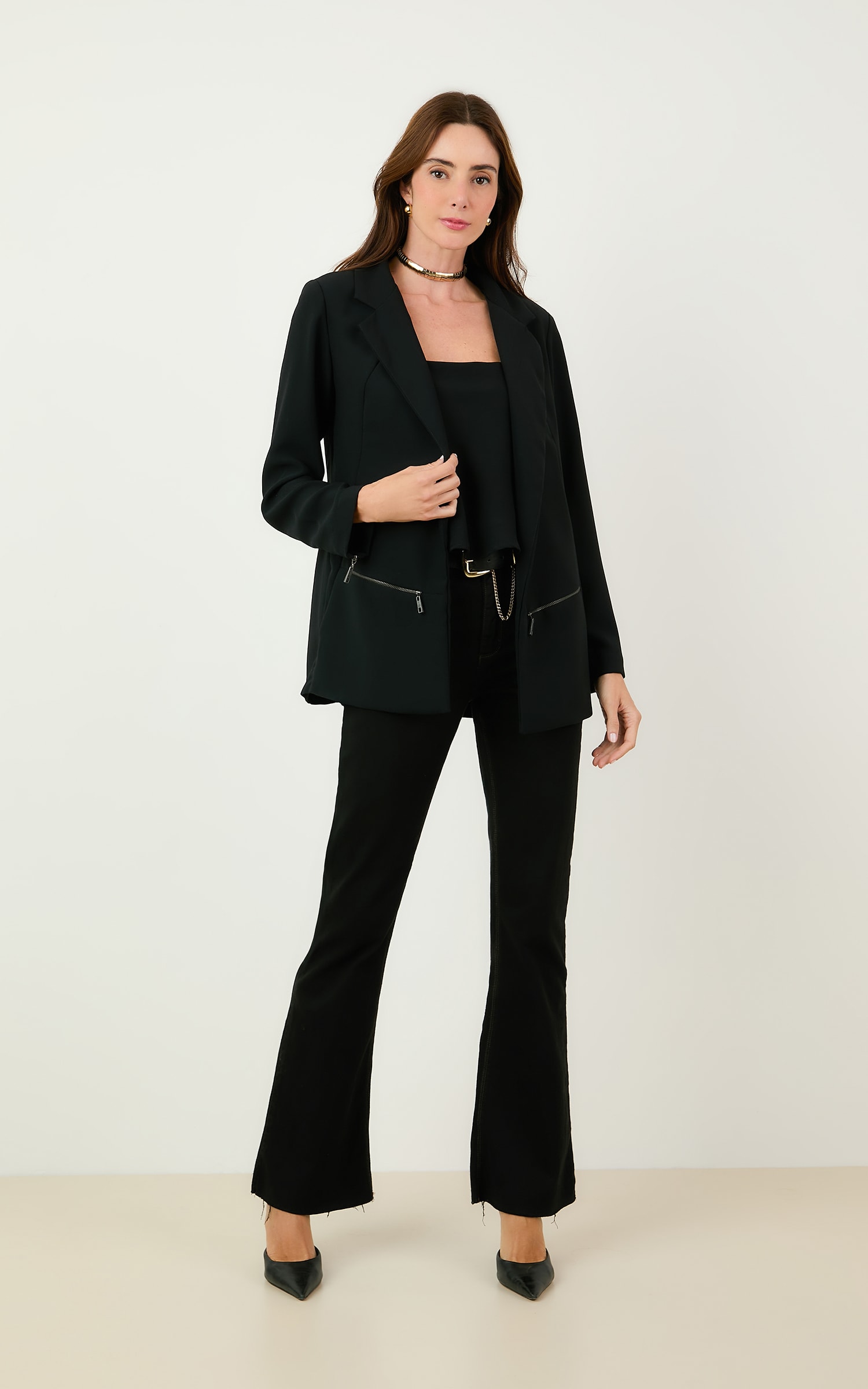 Blazer Cropped Mountain Preto