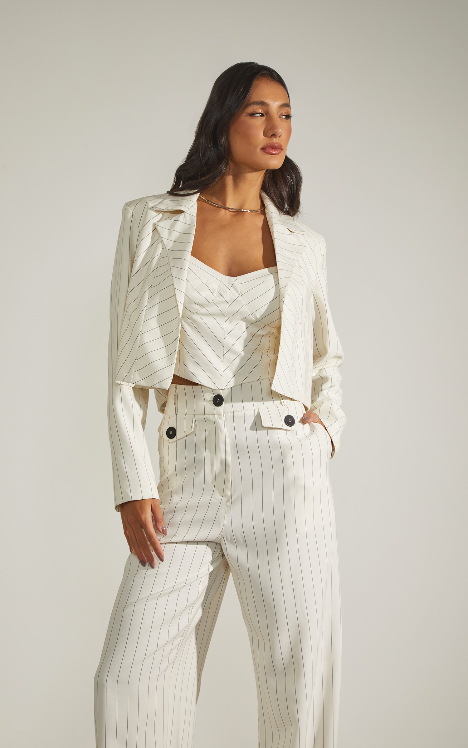 Blazer Cropped Risca de Giz Off White