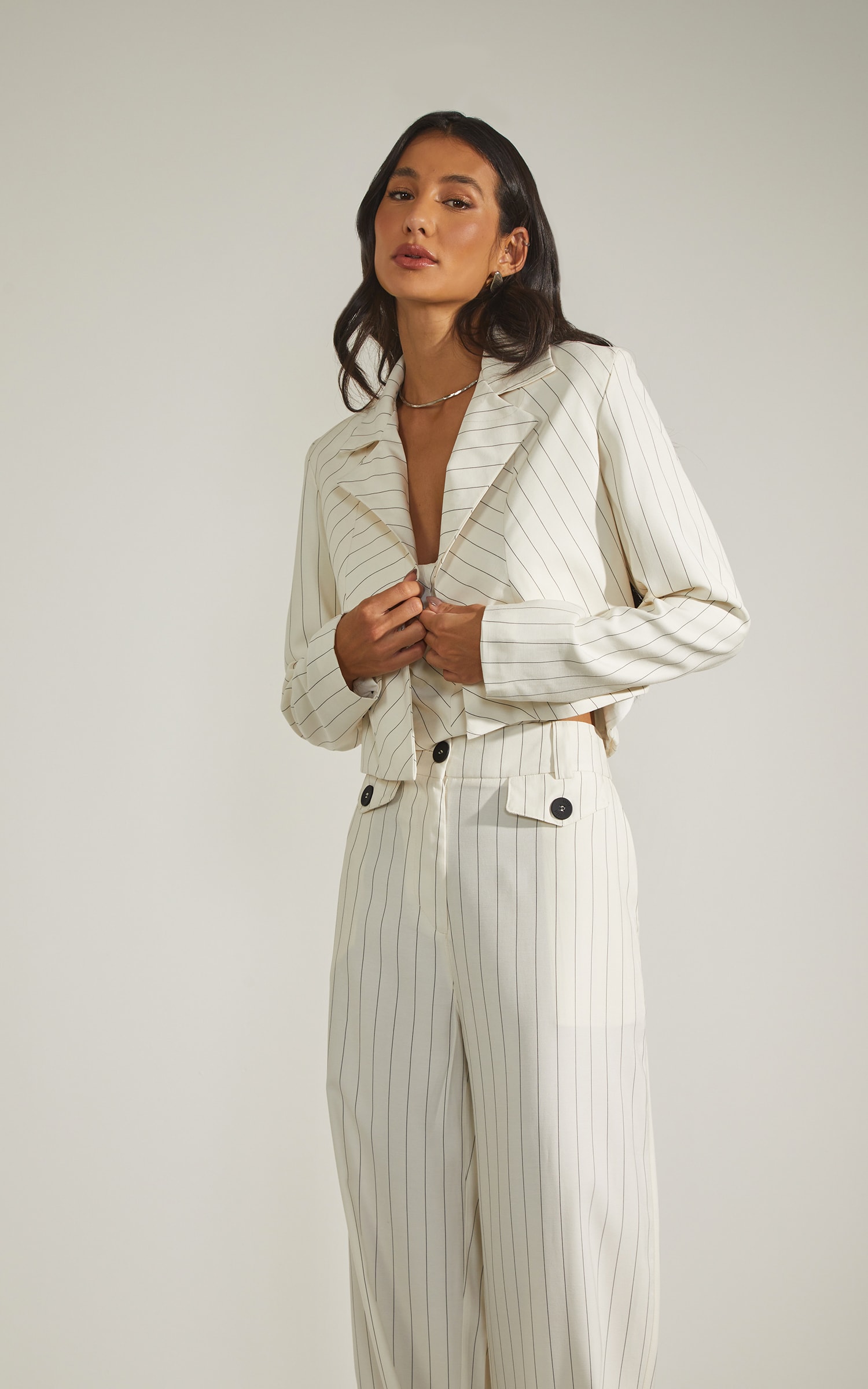 Blazer Cropped Risca de Giz Off White