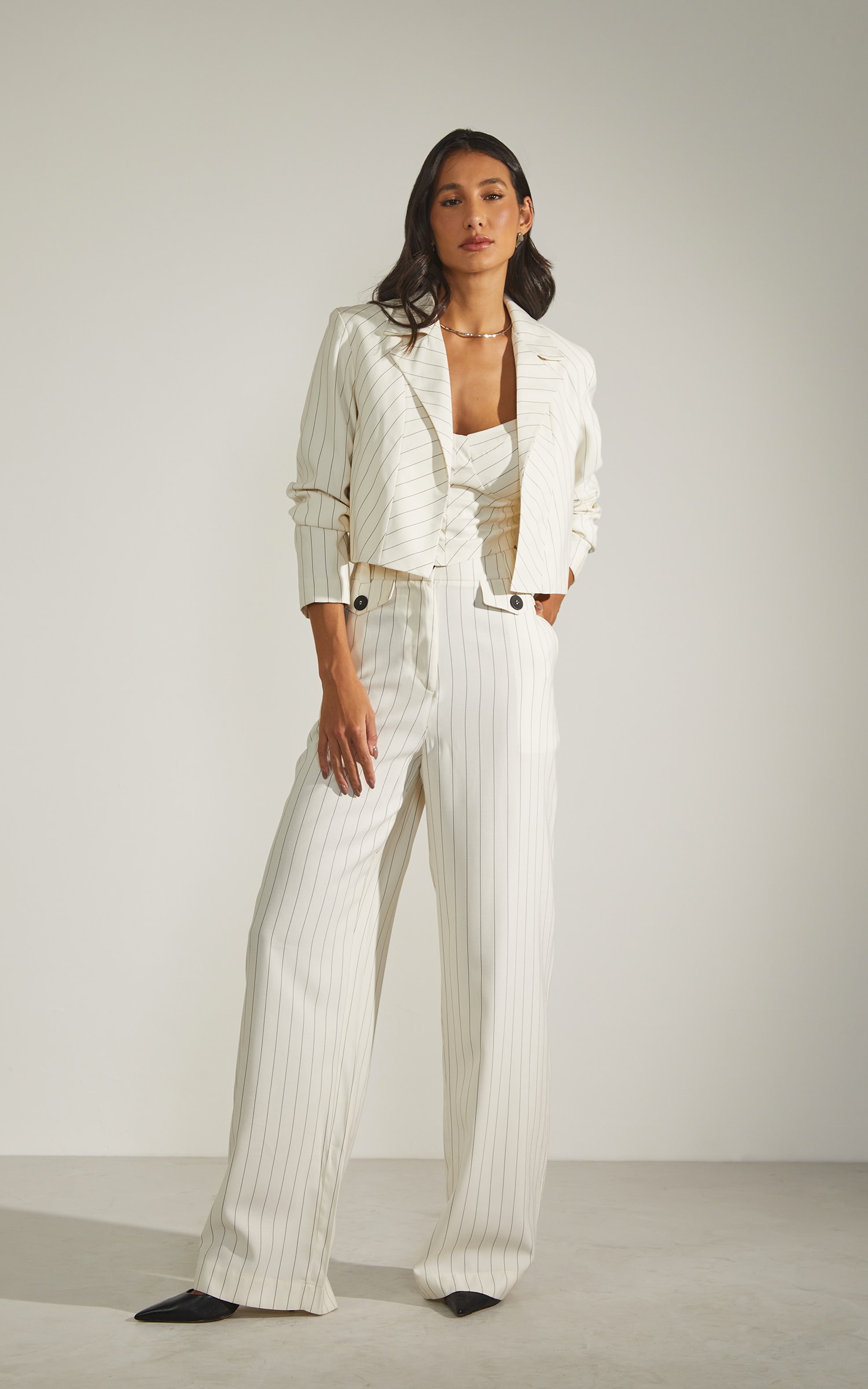 Blazer Cropped Risca de Giz Off White