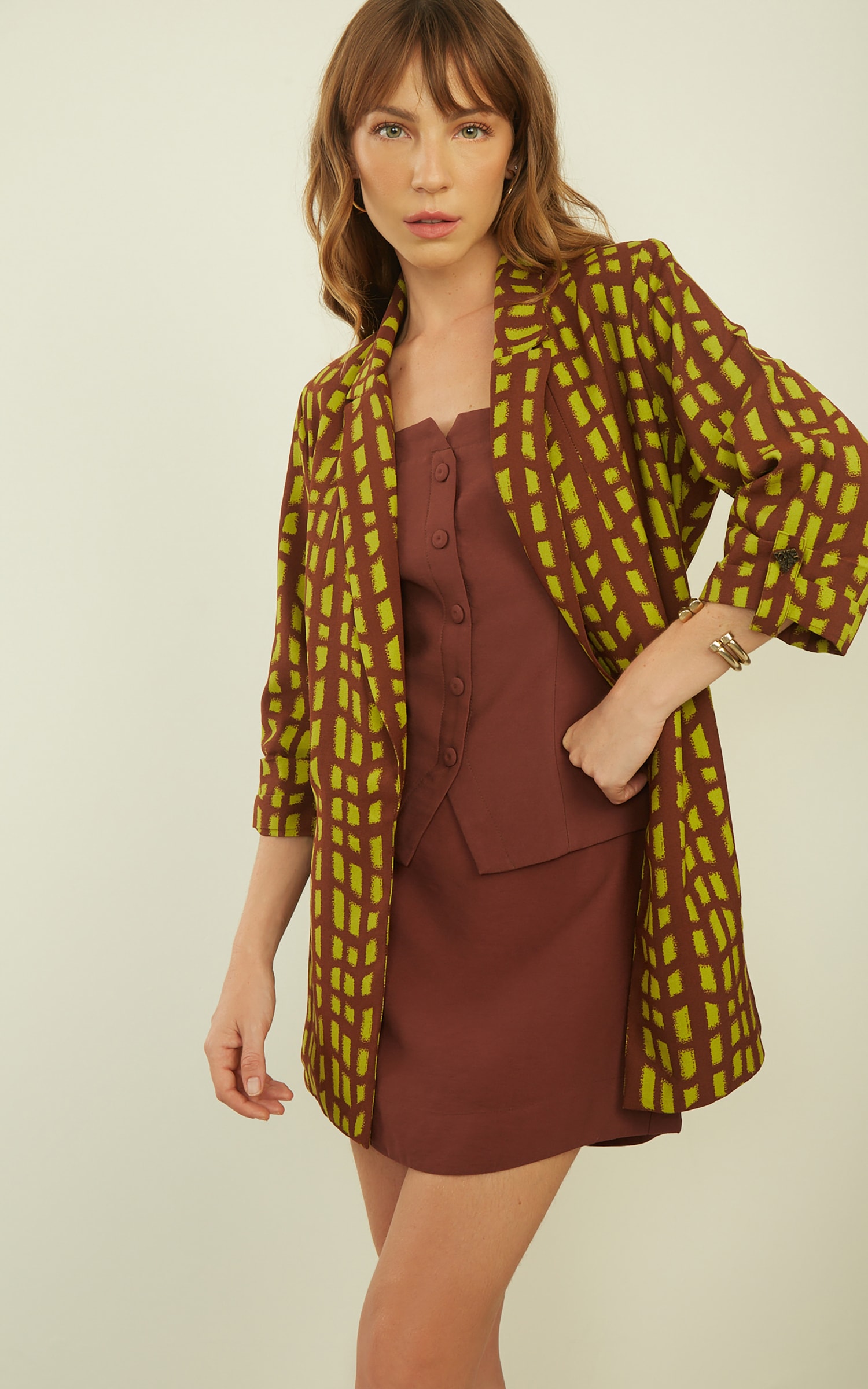 Blazer Esmeralda Alongado Marrom