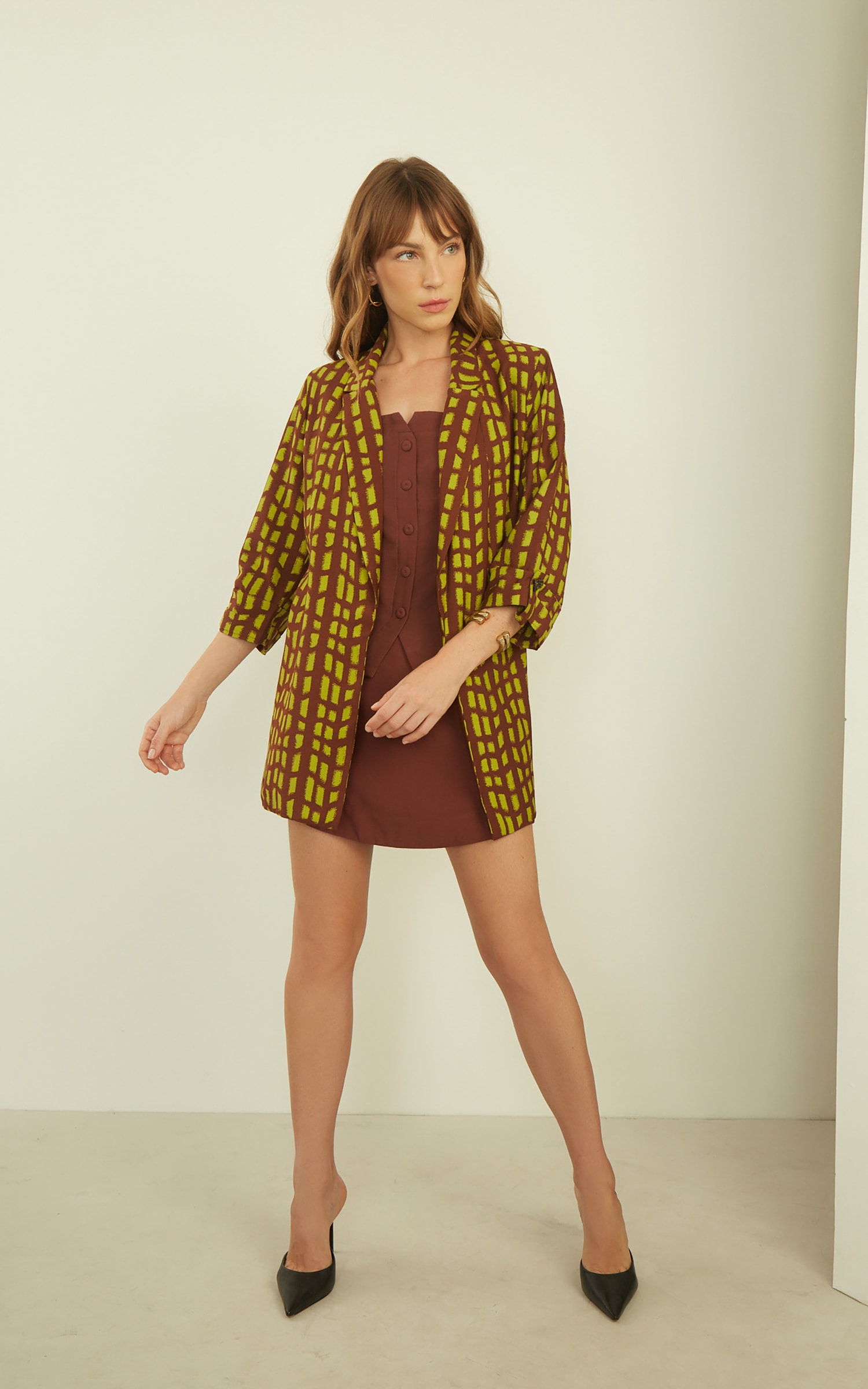 Blazer Esmeralda Alongado Marrom