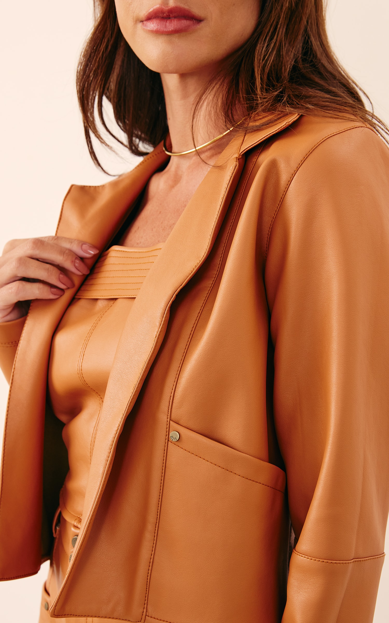 Blazer Like Leather Cropped Caramelo