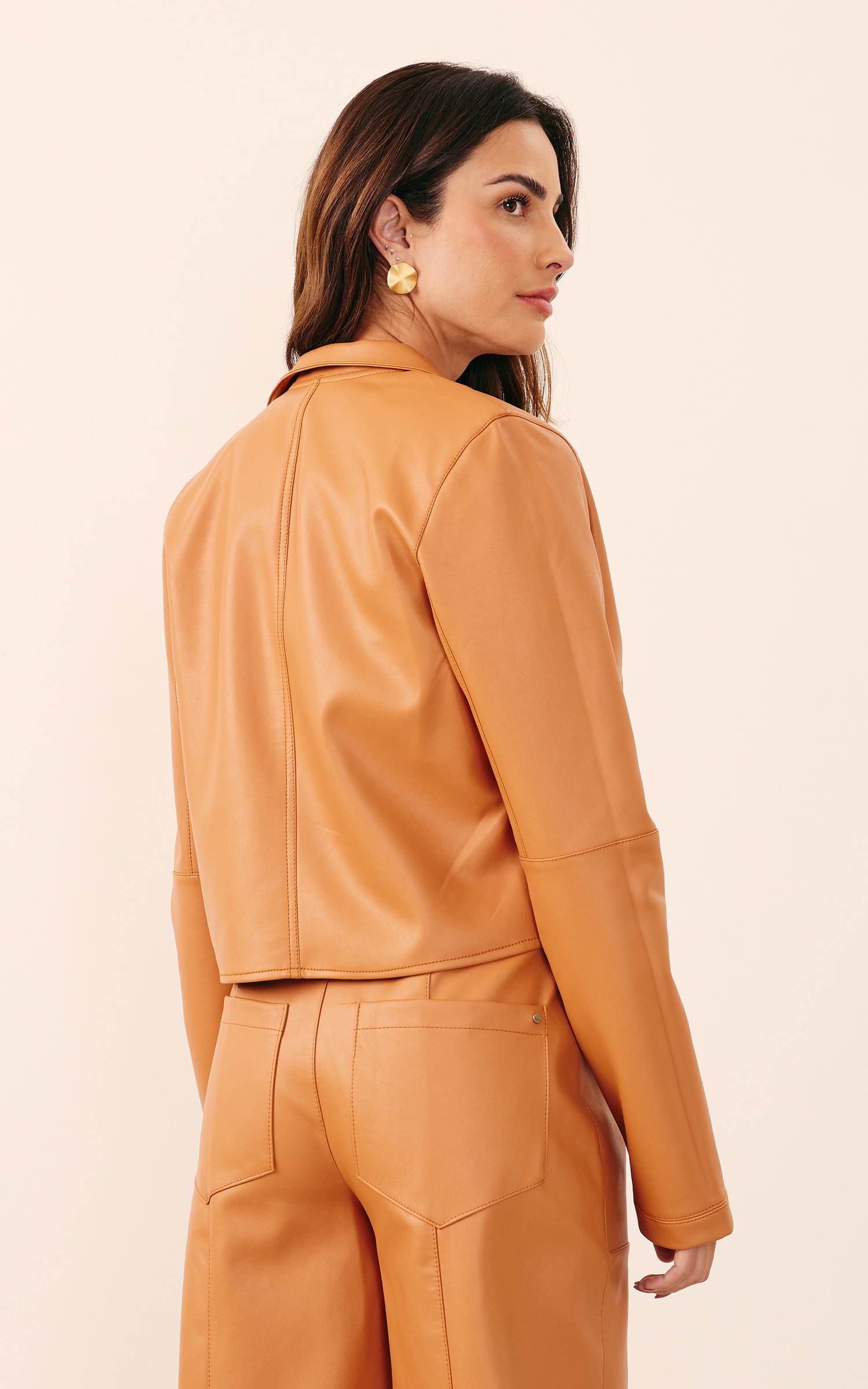 Blazer Like Leather Cropped Caramelo