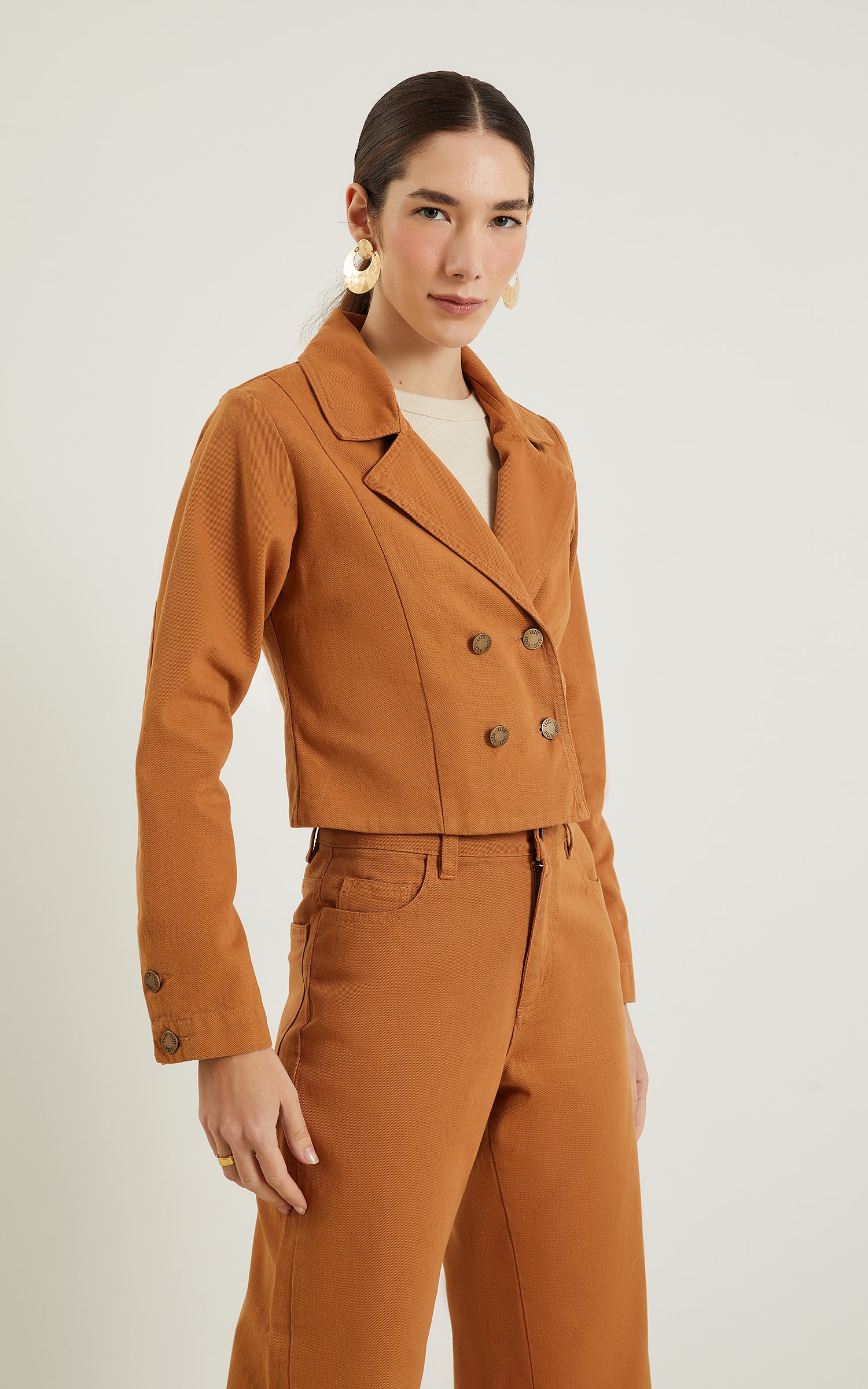 Blazer Sarja Botões Caramelo