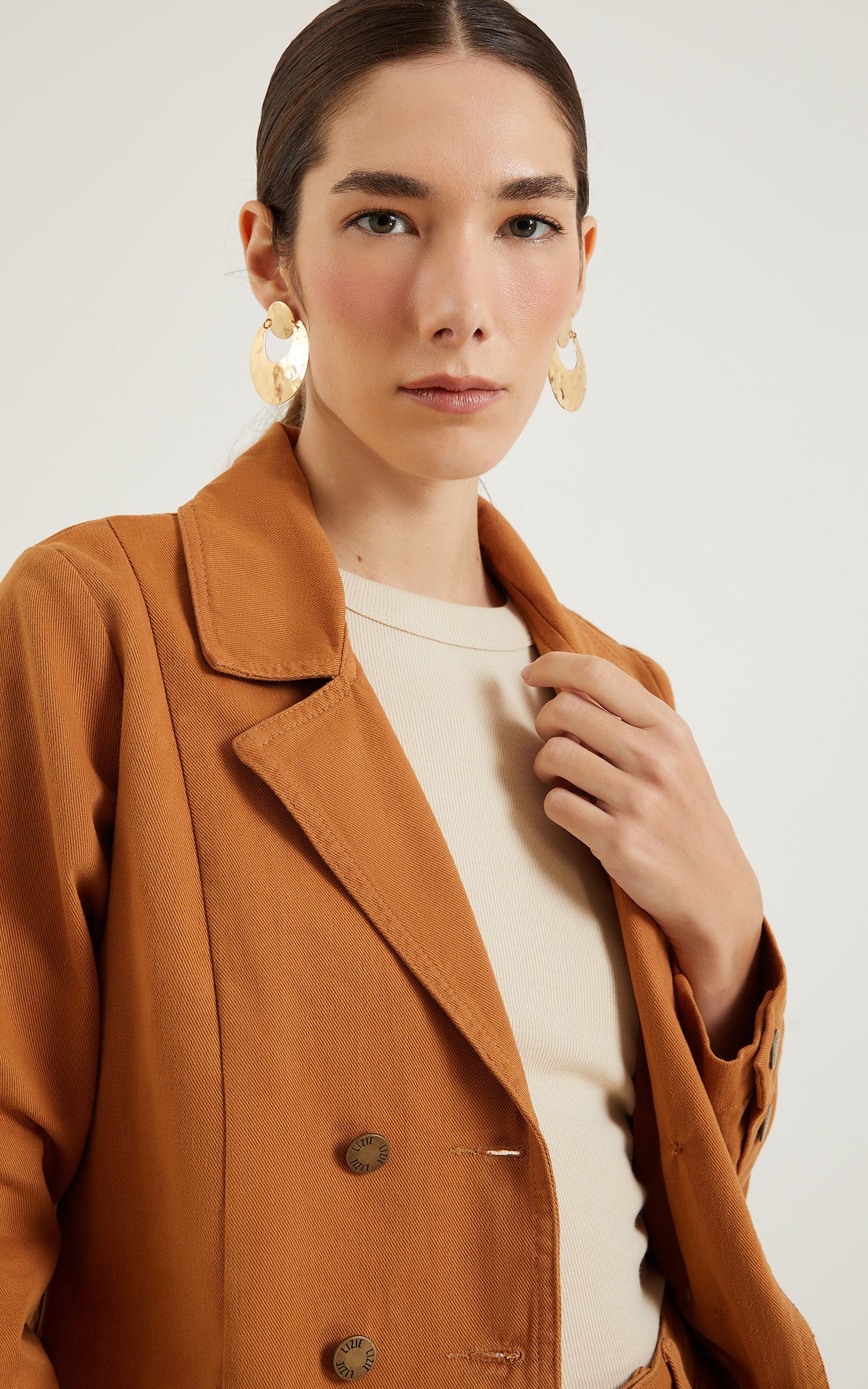 Blazer Sarja Botões Caramelo