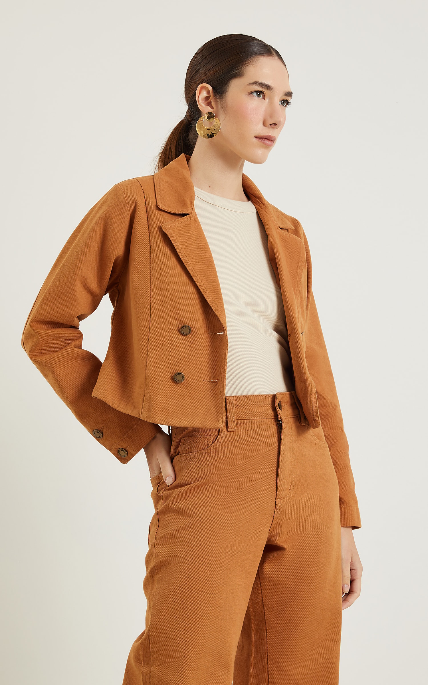Blazer Sarja Botões Caramelo