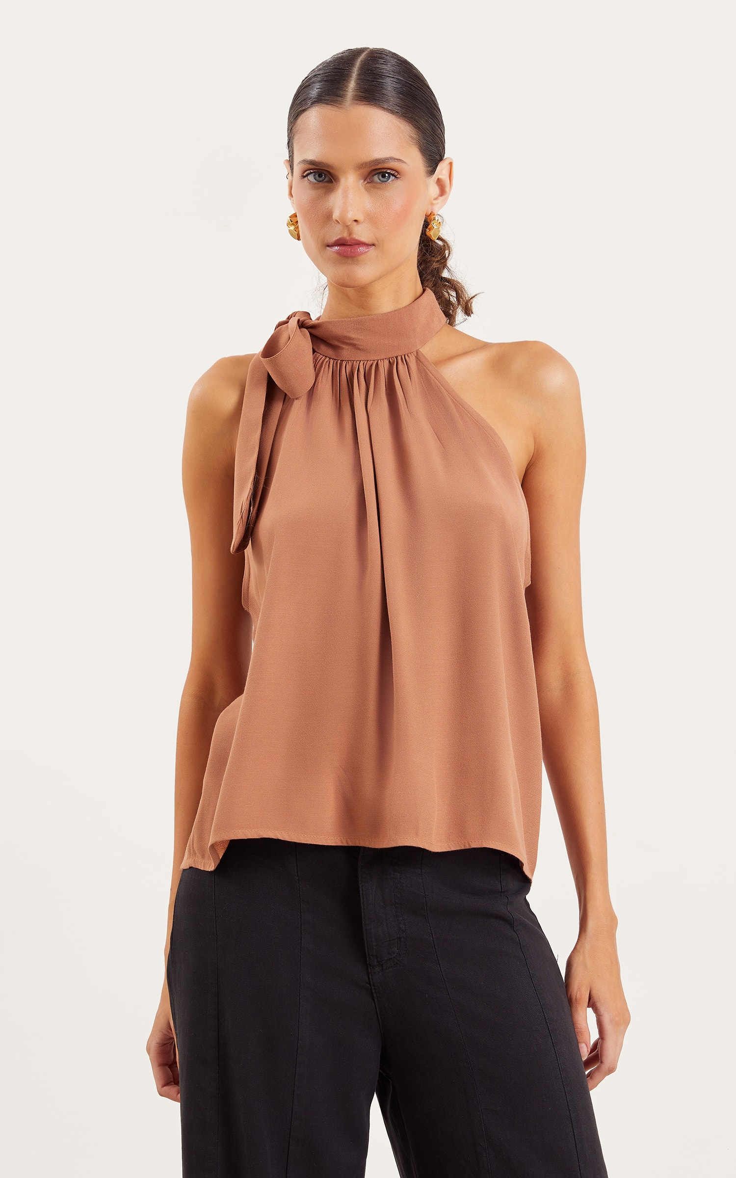 Blusa Amarração Flora Amendoa