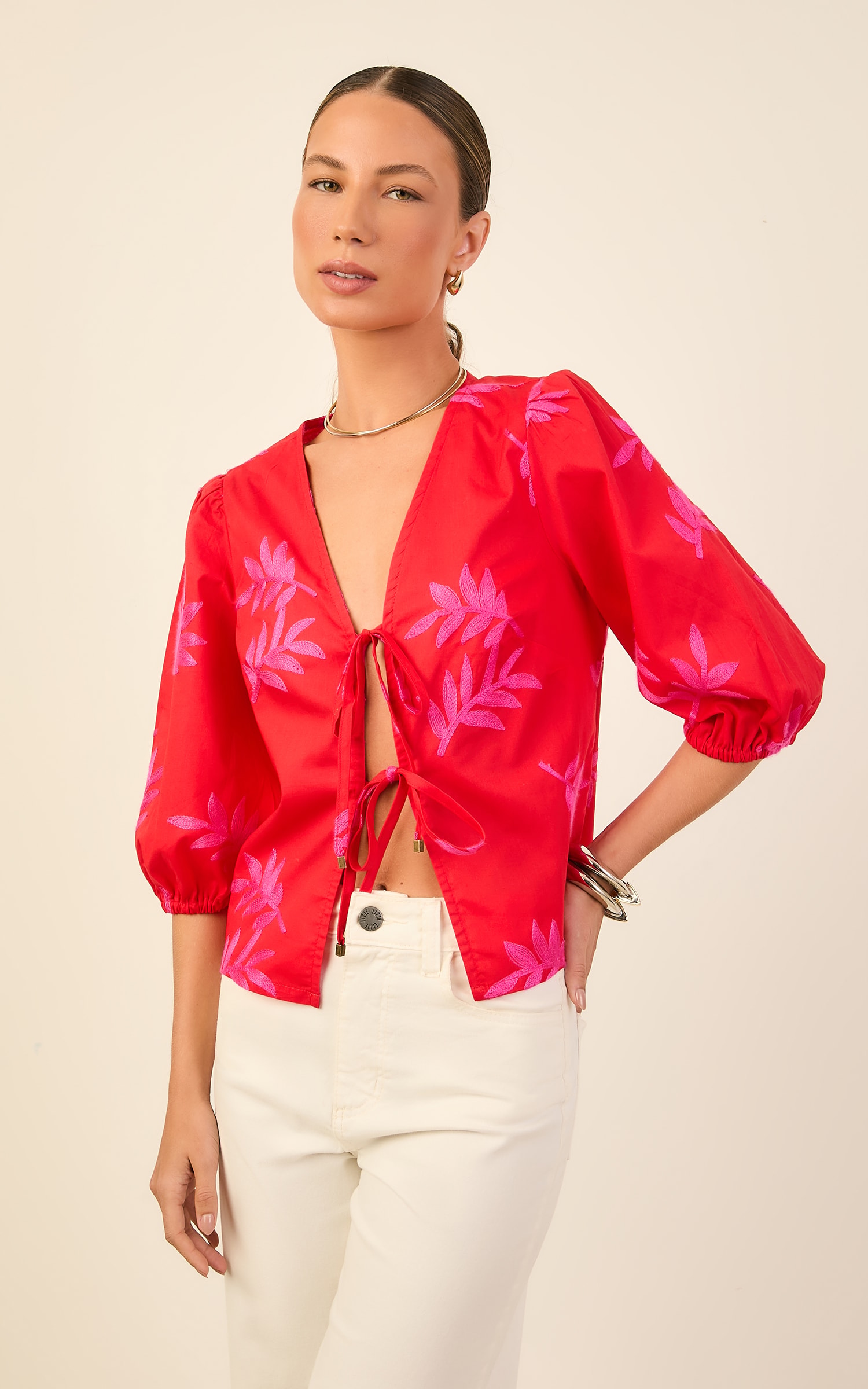 Blusa Art Detalhe Amarracao Vermelho