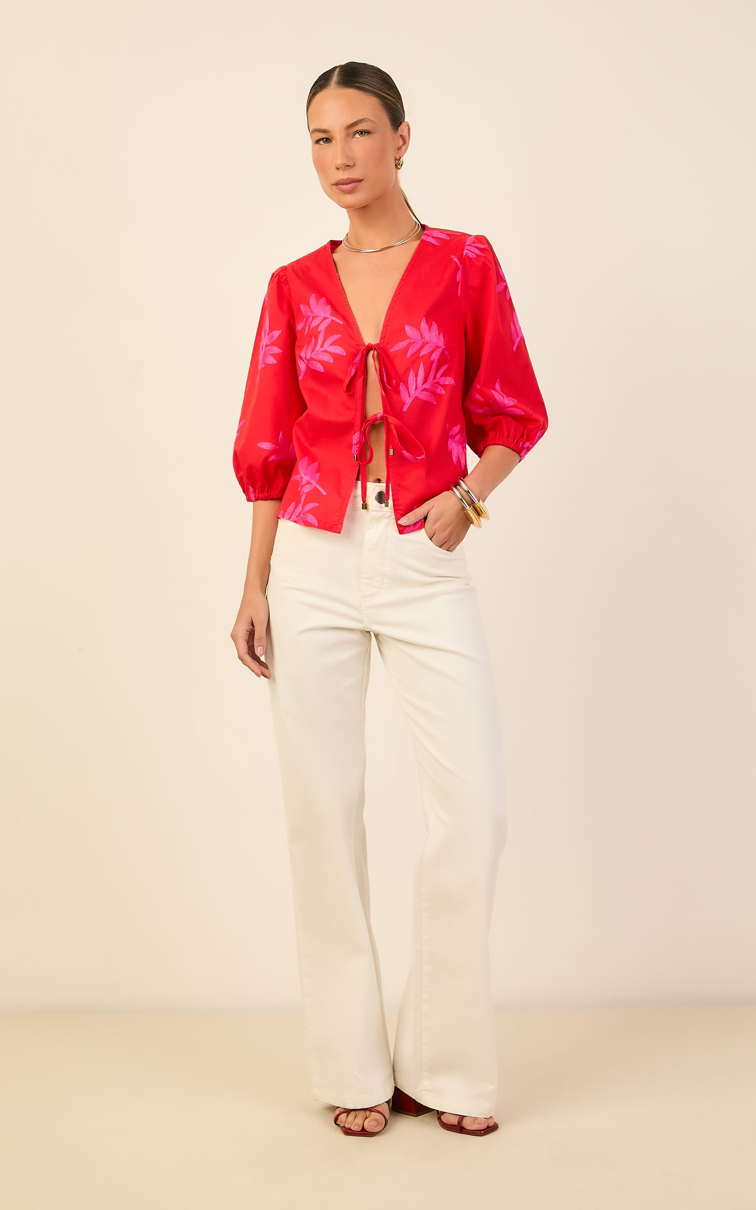Blusa Art Detalhe Amarracao Vermelho