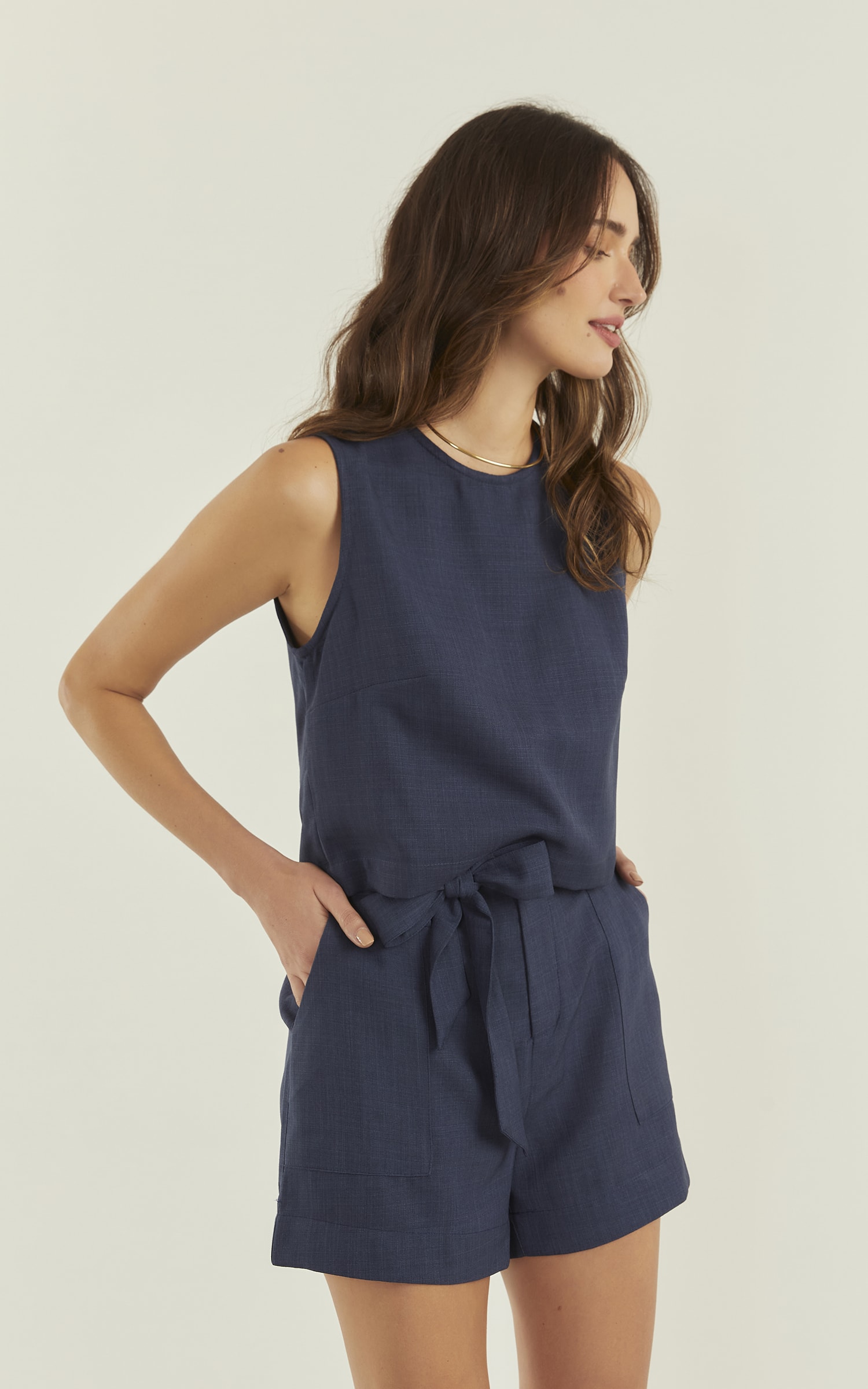 Blusa Aura Decote Canoa Marinho