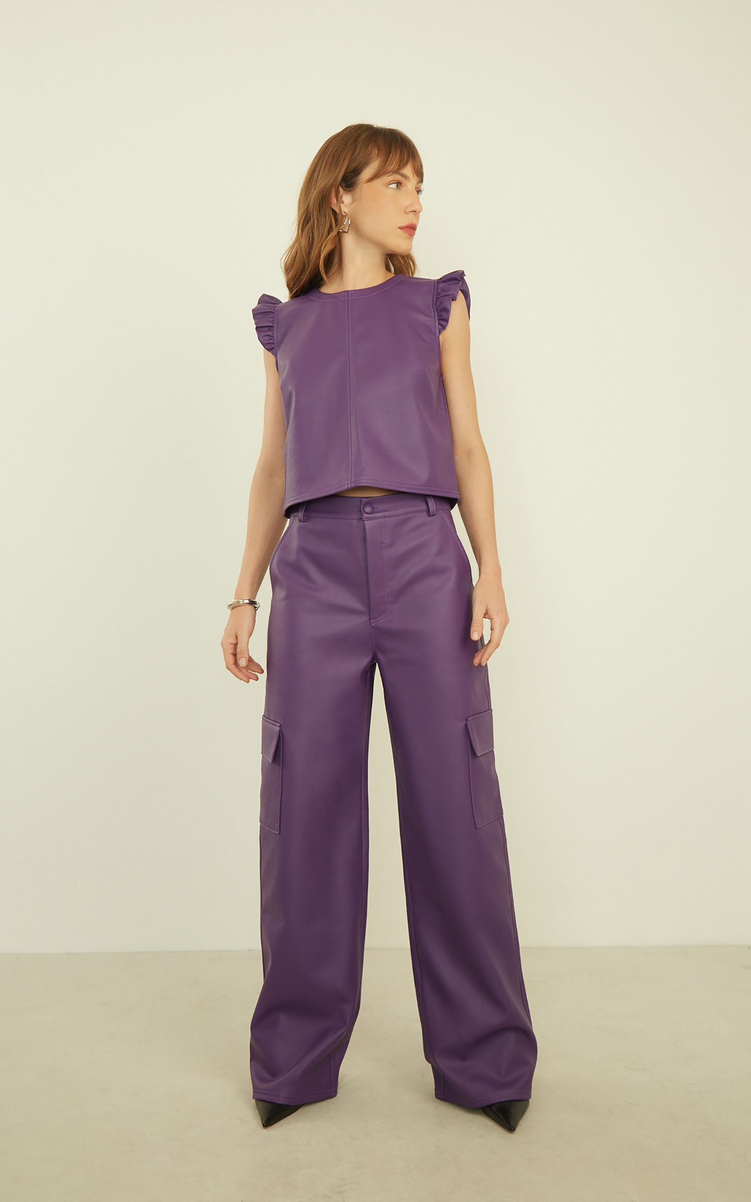 Blusa Babado Like Leather Roxo