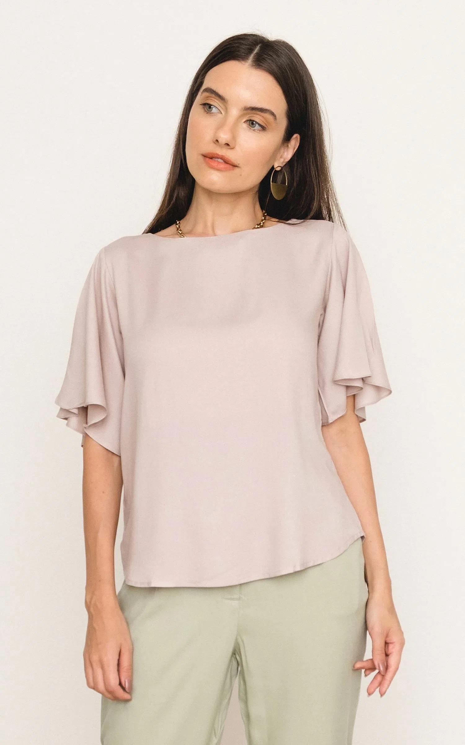 Blusa Babado Manga New Kaki