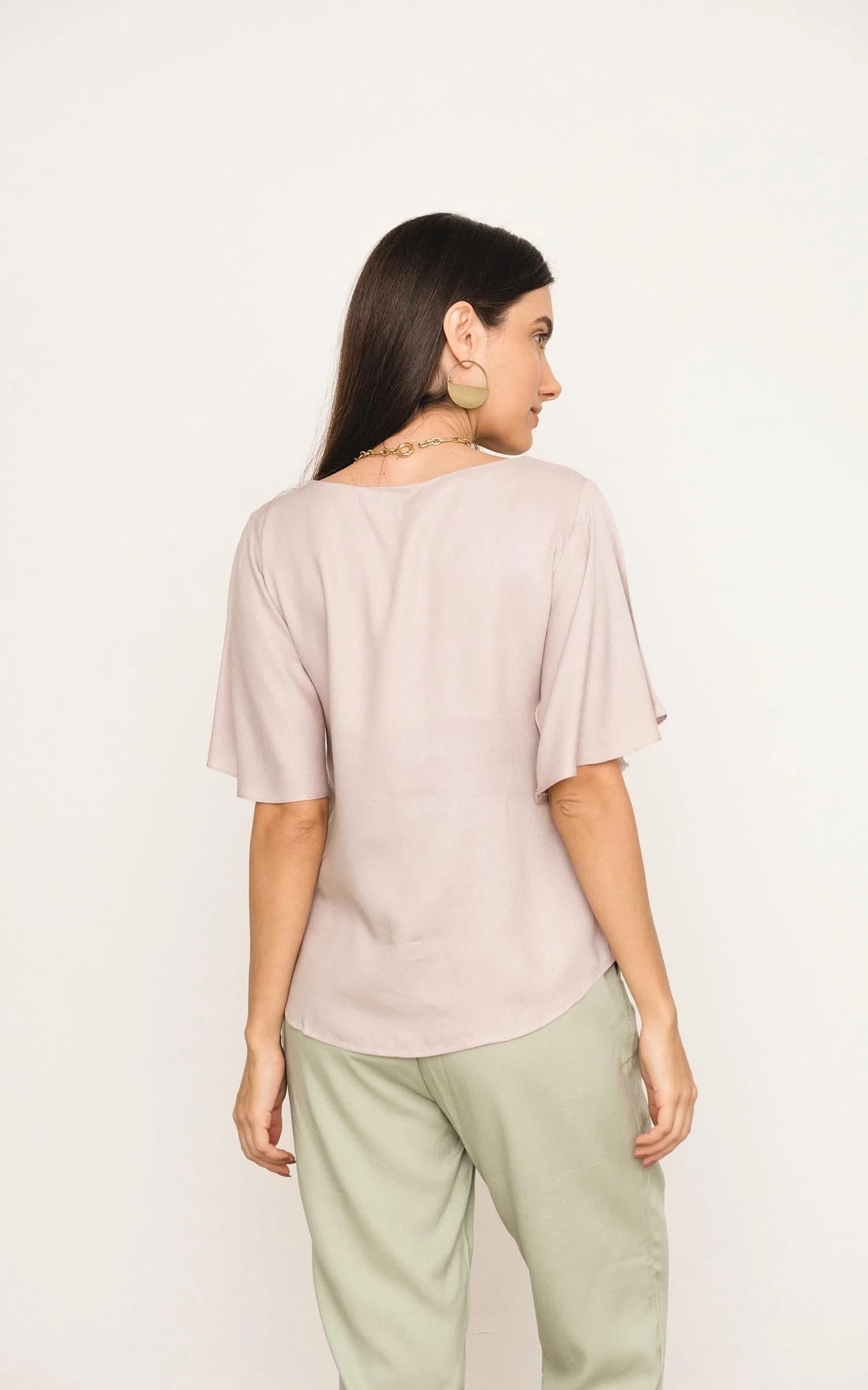 Blusa Babado Manga New Kaki