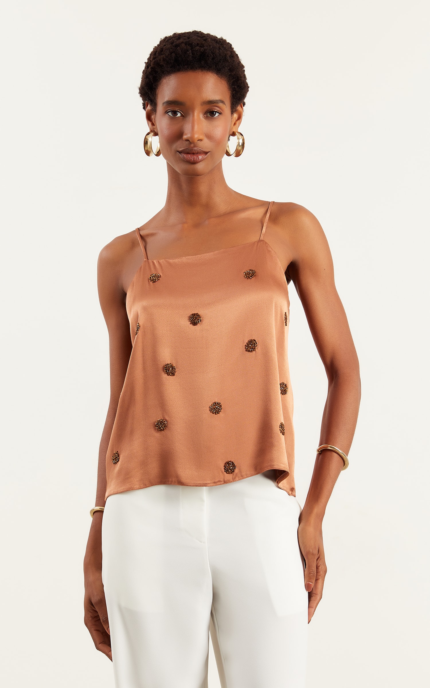 Blusa Bordada Poá Amendoa