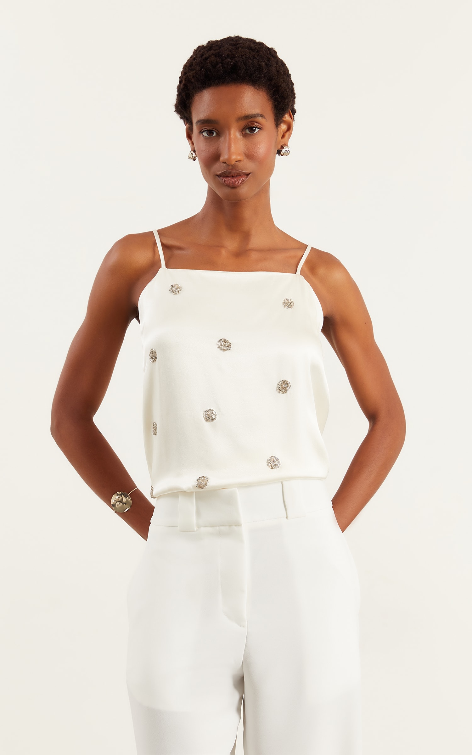 Blusa Bordada Poá Off White
