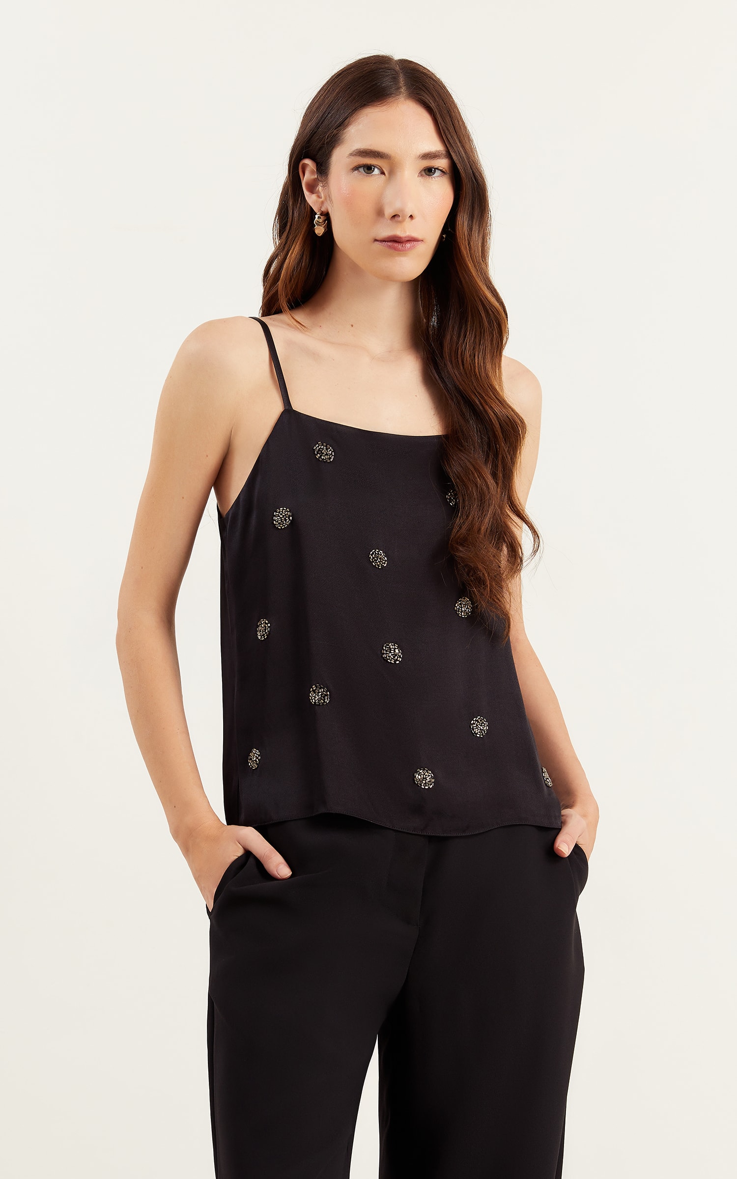 Blusa Bordada Poá Preto