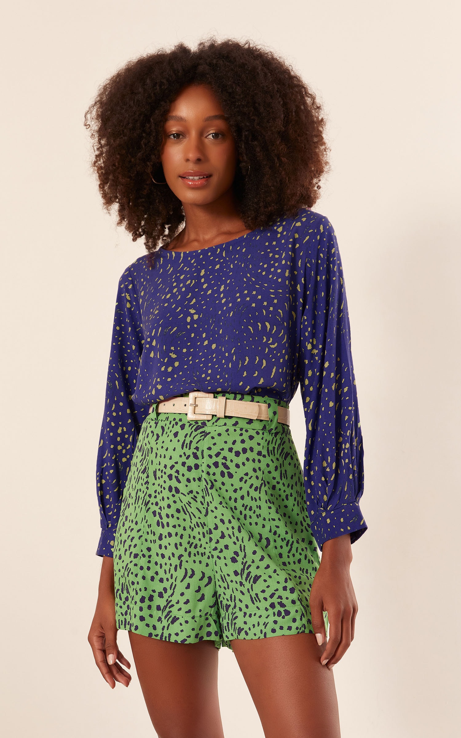 Blusa Canoa Estampa Blanche Azul