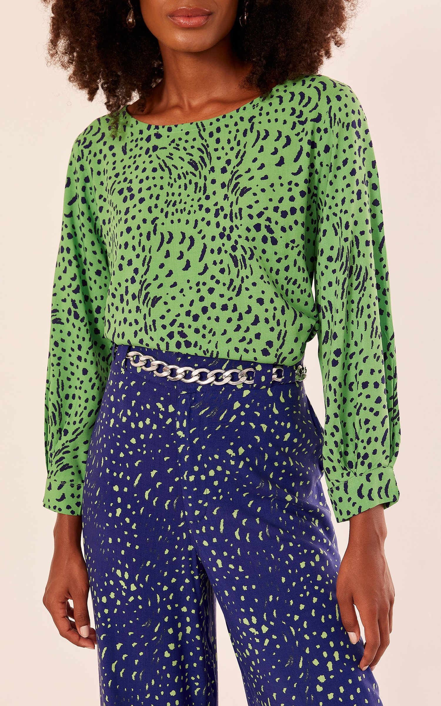 Blusa Canoa Estampa Blanche Verde
