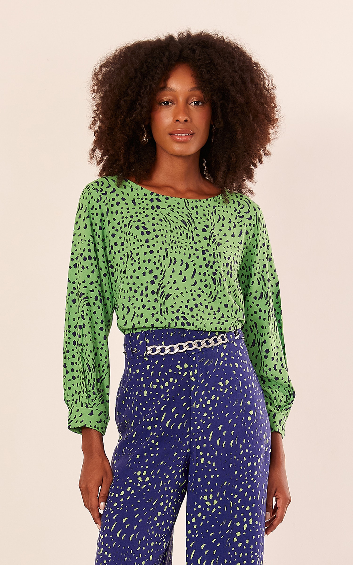 Blusa Canoa Estampa Blanche Verde