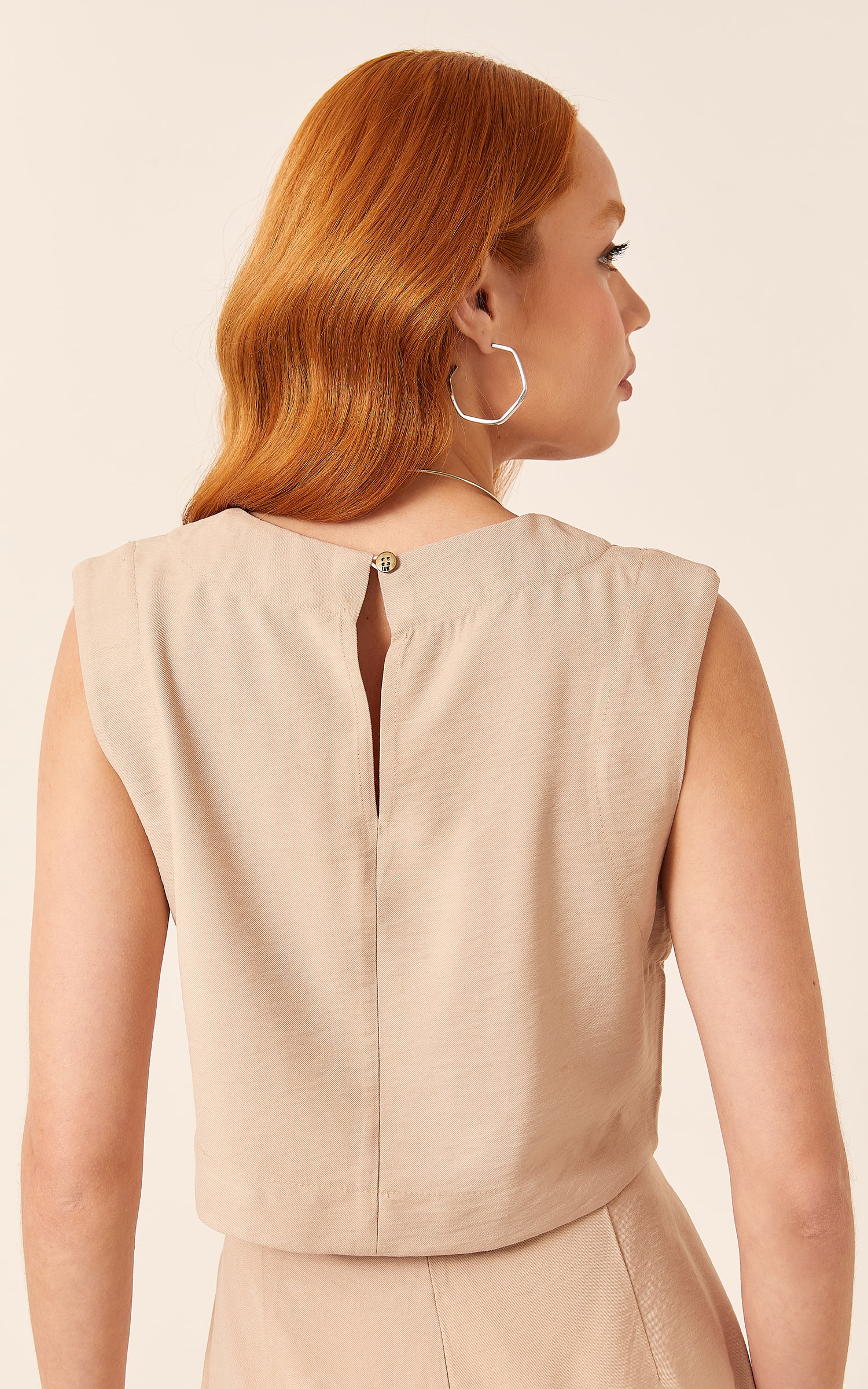 Blusa Casual Pespontada Natural
