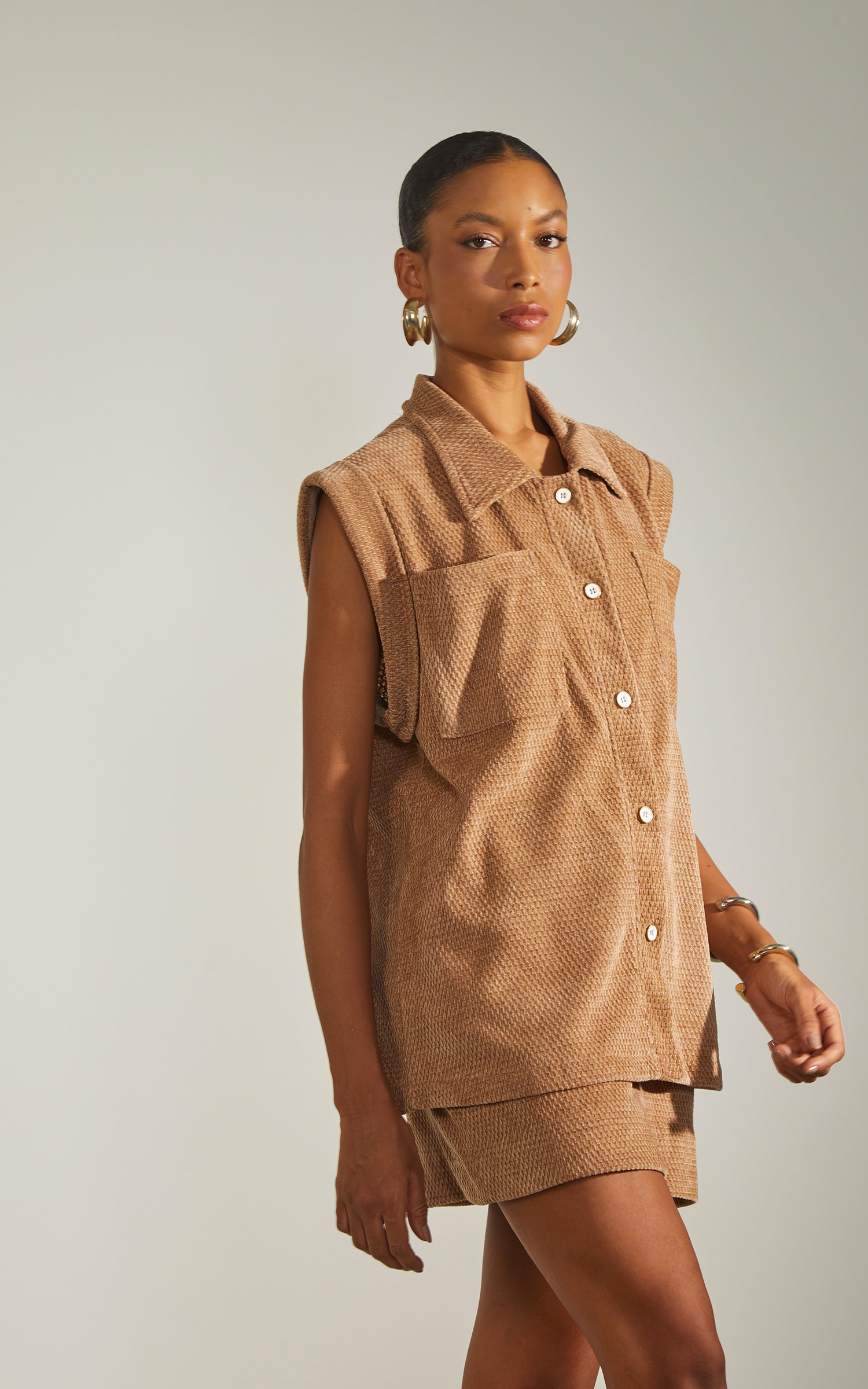 Blusa Chenile Jacquard Caramelo