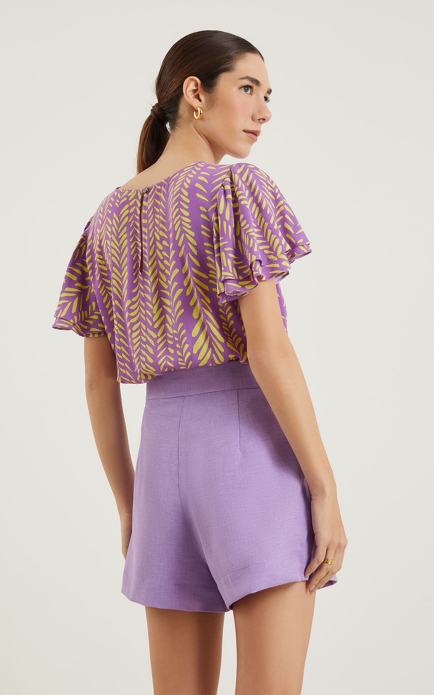 Blusa Colorir Manga Babados Roxo
