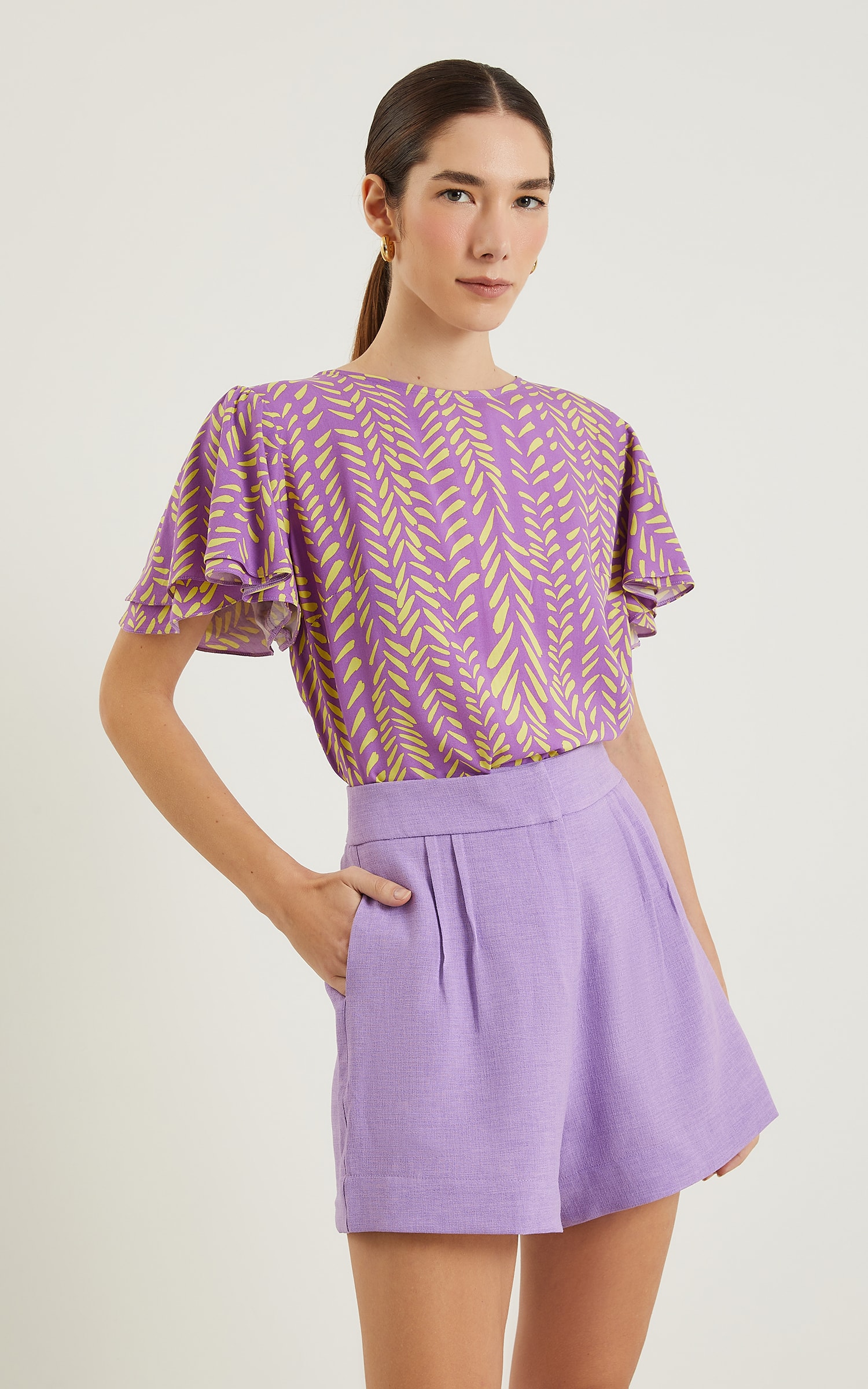 Blusa Colorir Manga Babados Roxo