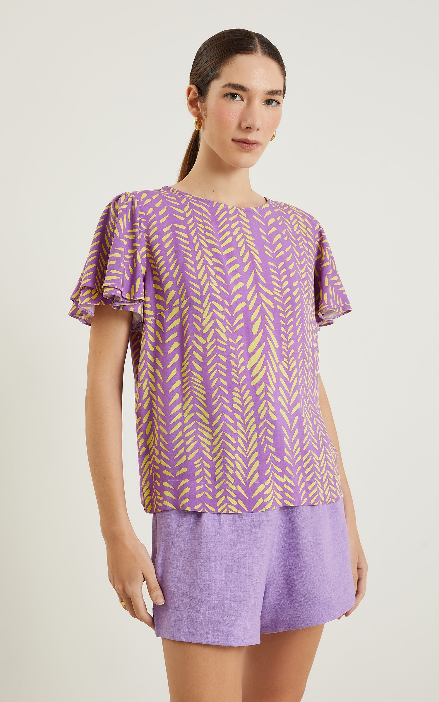 Blusa Colorir Manga Babados Roxo