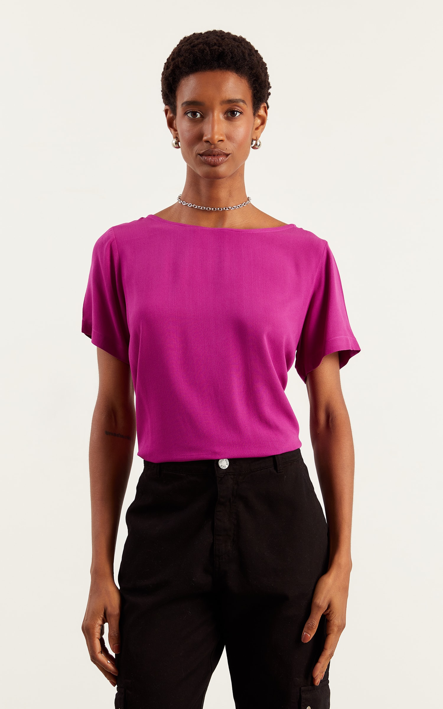 Blusa Com Manga Basic Fucsia