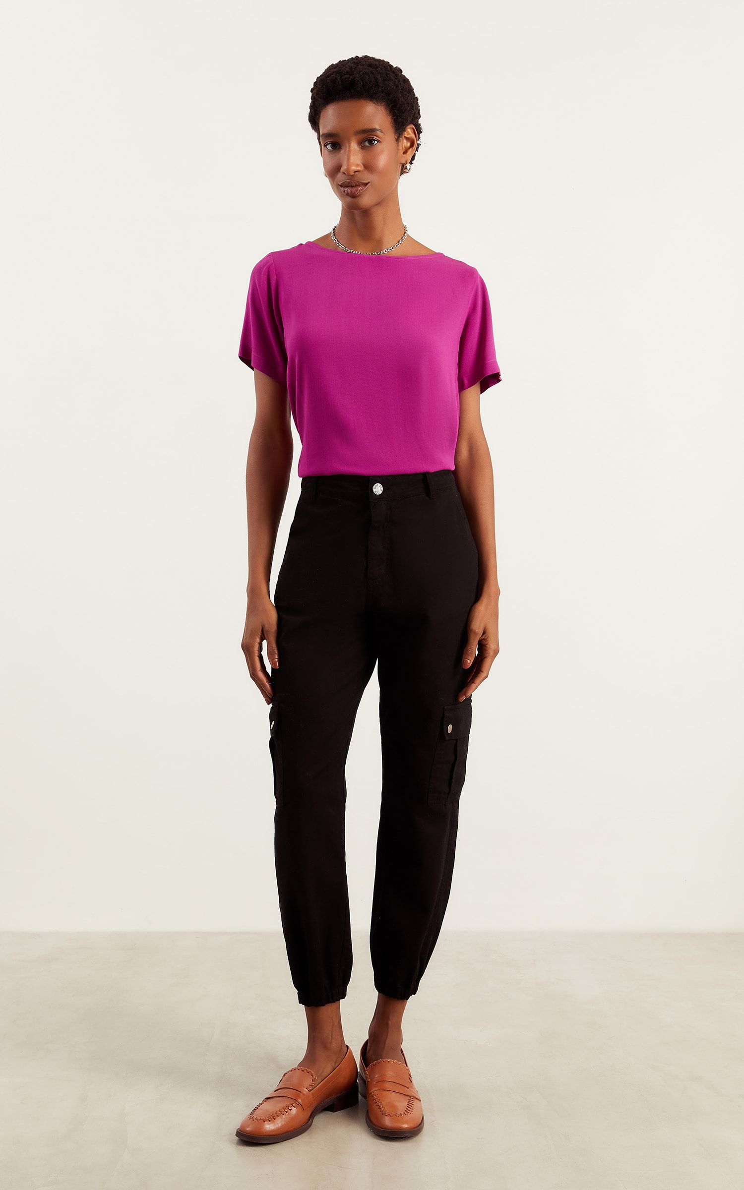 Blusa Com Manga Basic Fucsia