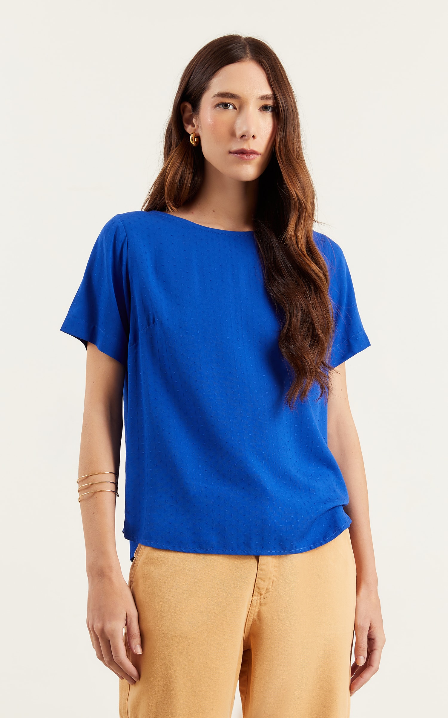 Blusa Com Manga Magnetado Azul Royal
