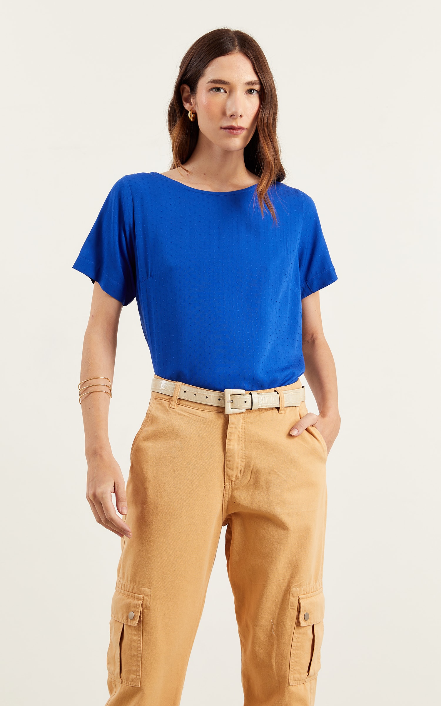 Blusa Com Manga Magnetado Azul Royal