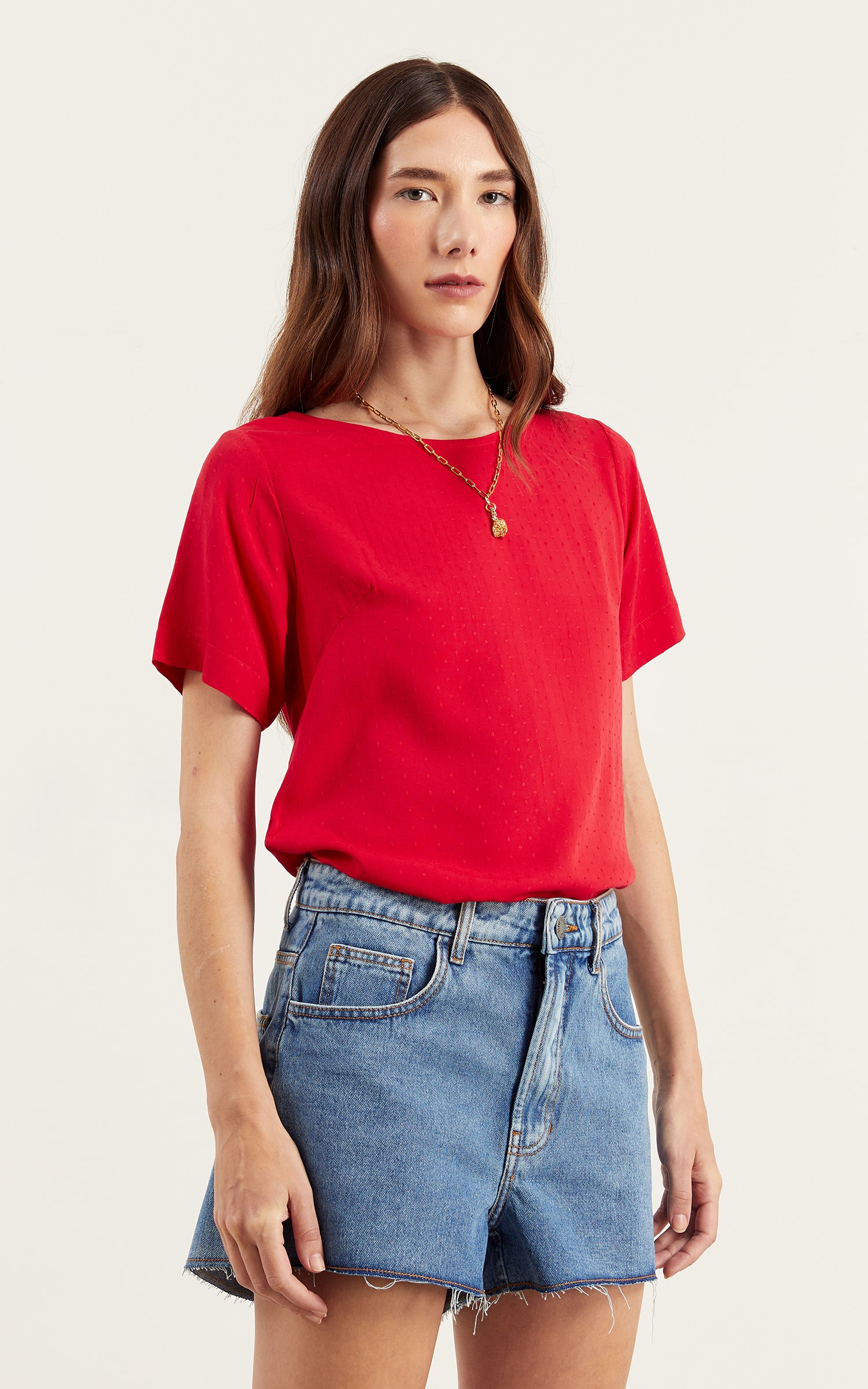 Blusa Com Manga Magnetado Vermelho