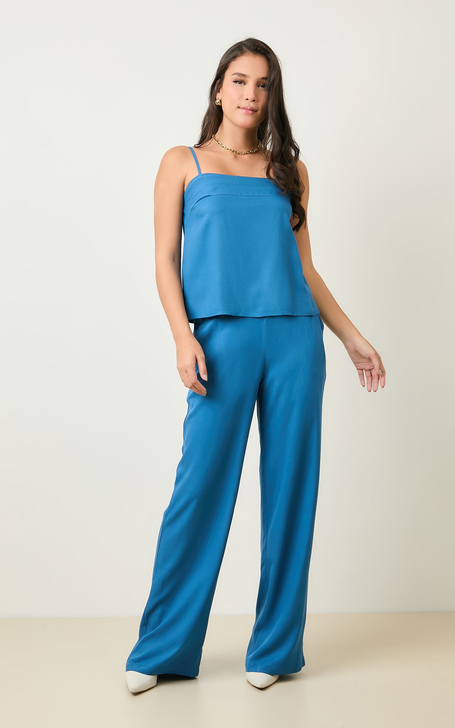 Blusa Com Pala Costas Azul Denim