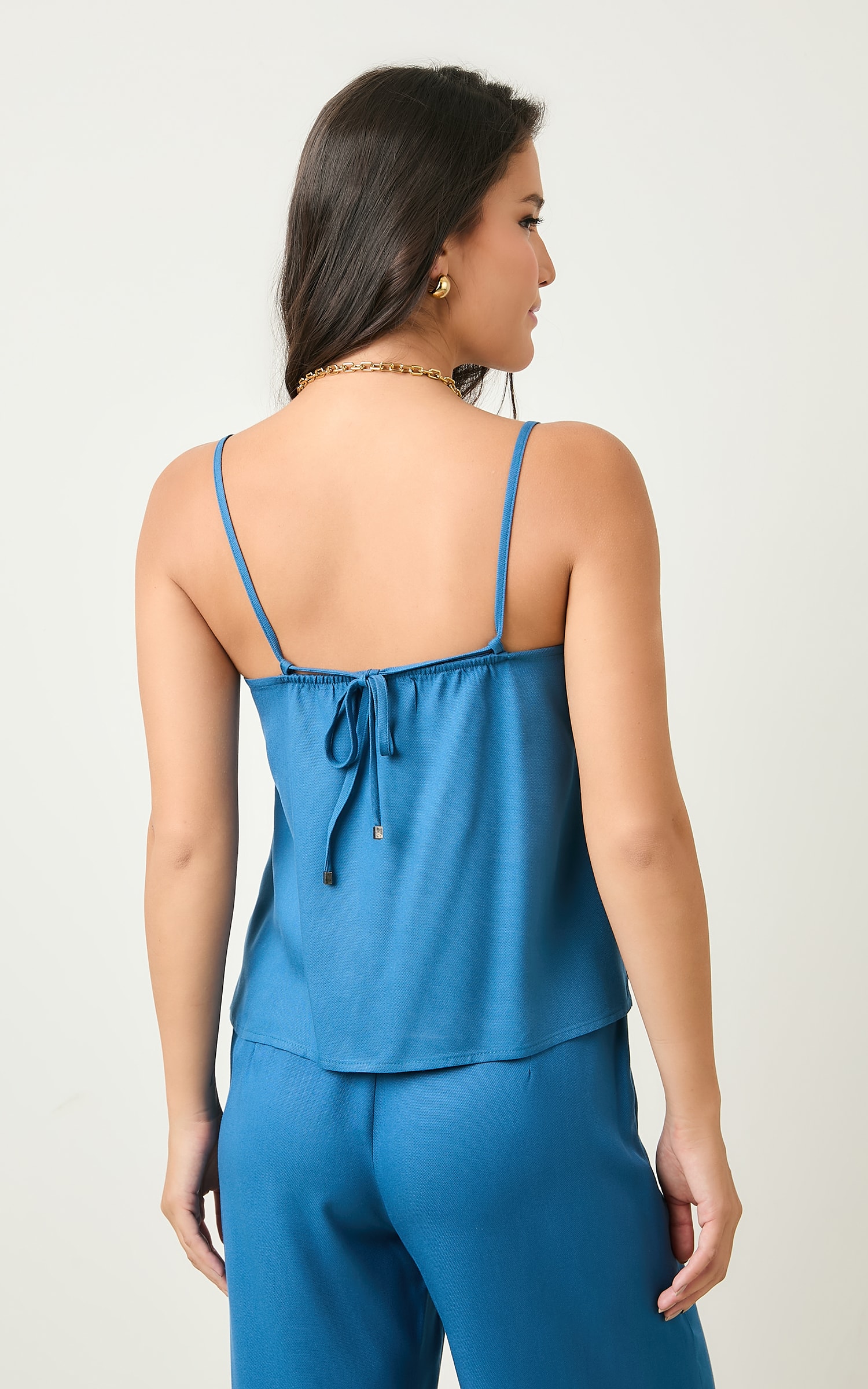 Blusa Com Pala Costas Azul Denim