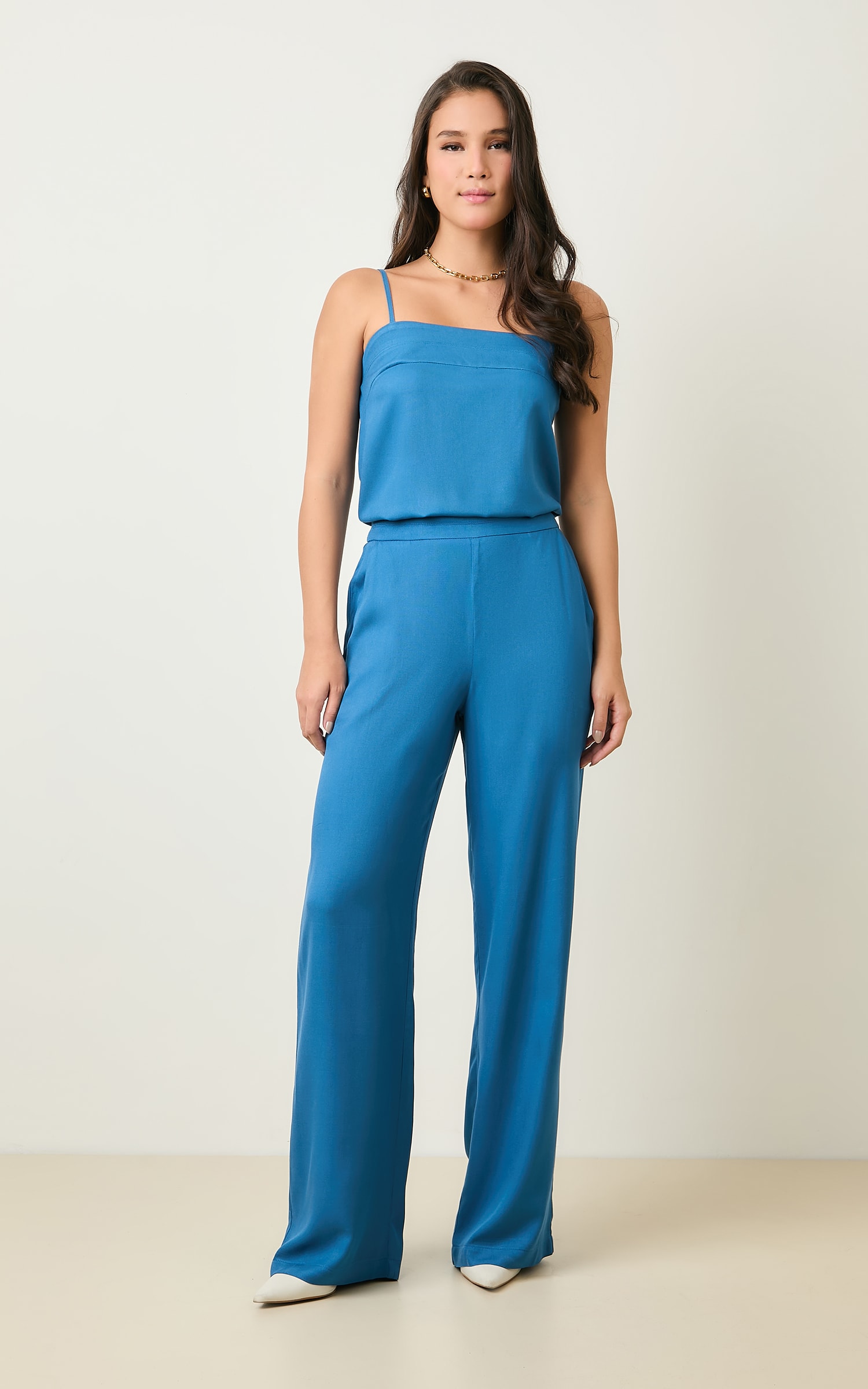 Blusa Com Pala Costas Azul Denim