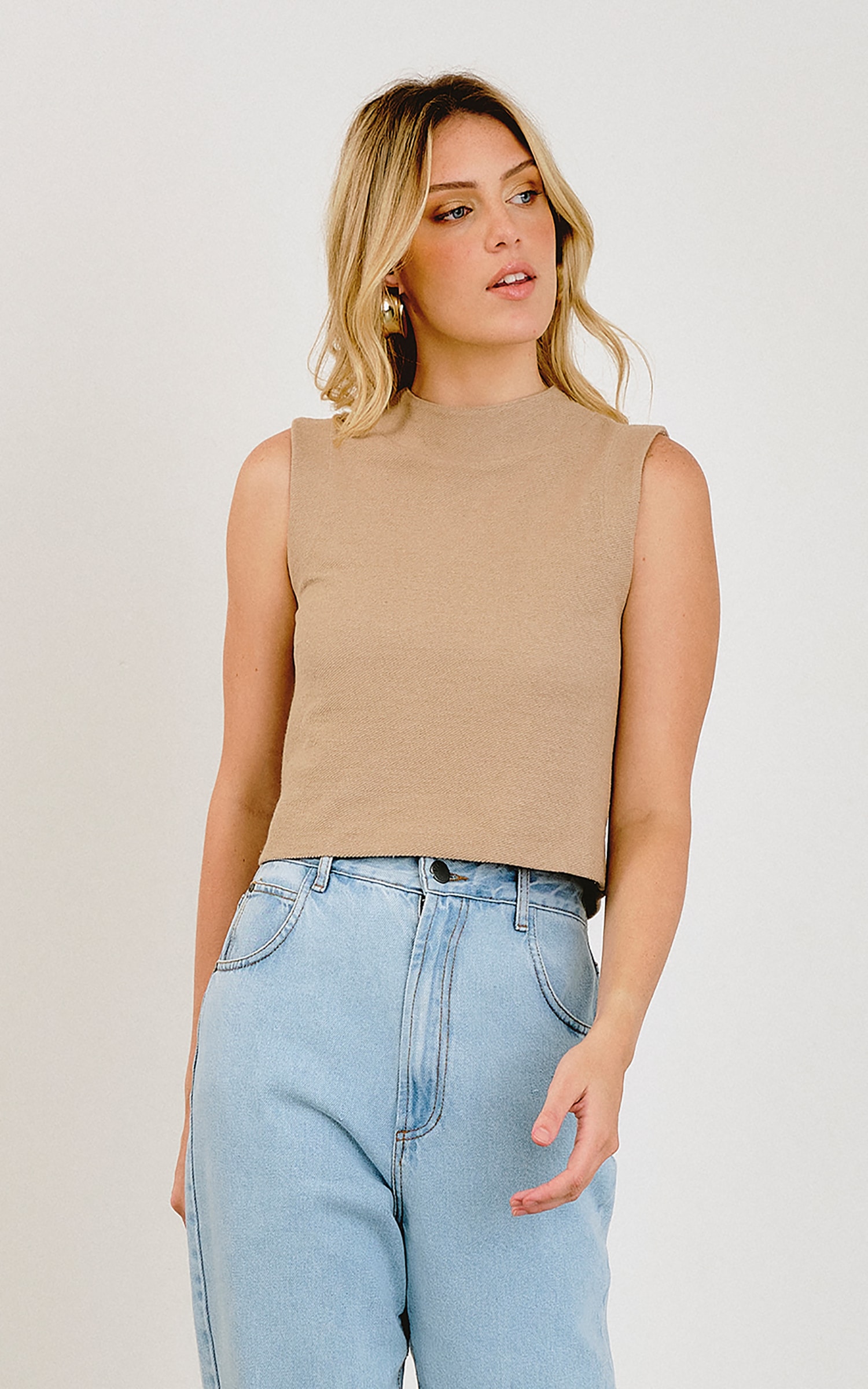 Blusa Cropped Moletom Sarjado Cappuccino