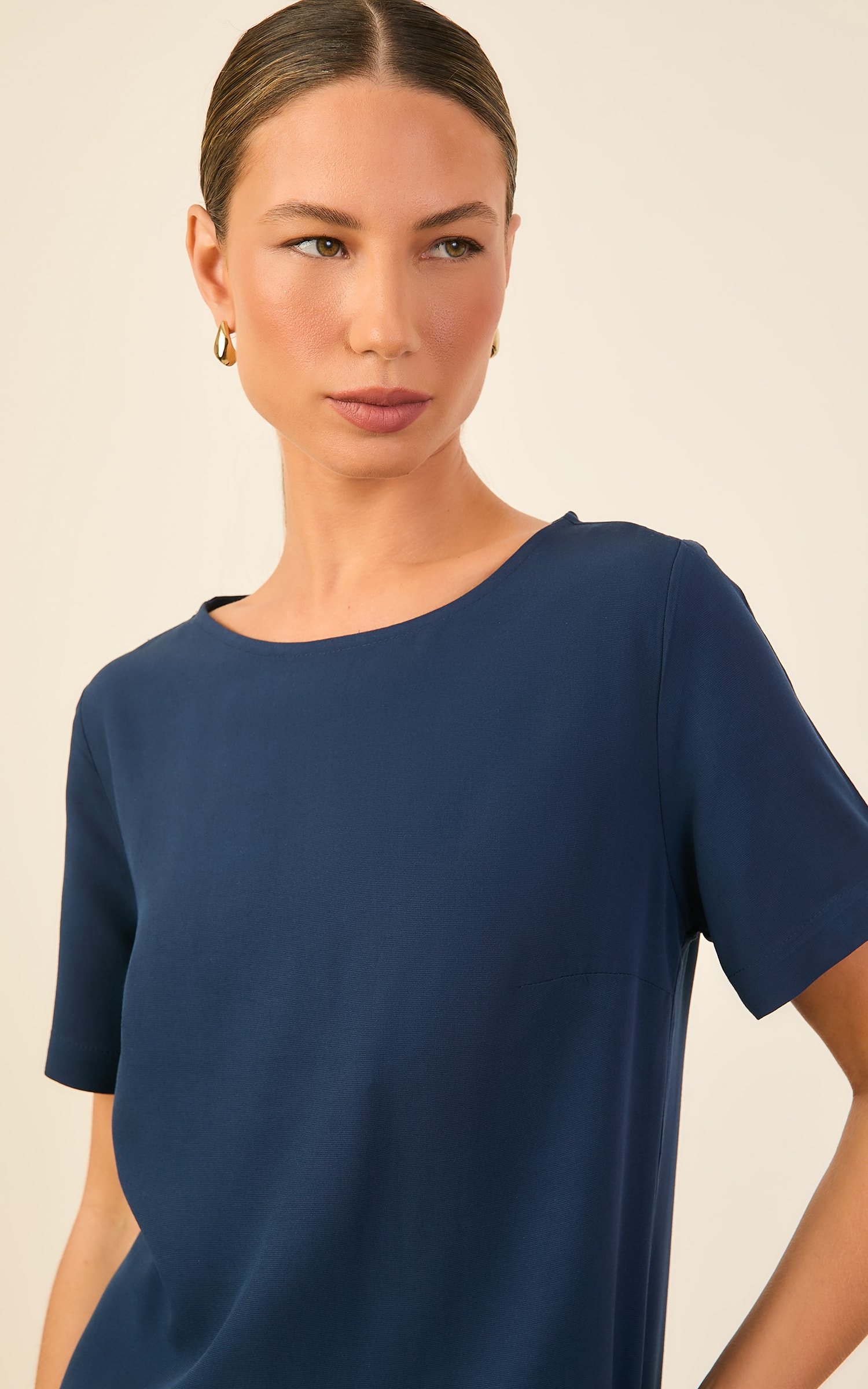 Blusa Decote Canoa Color Marinho