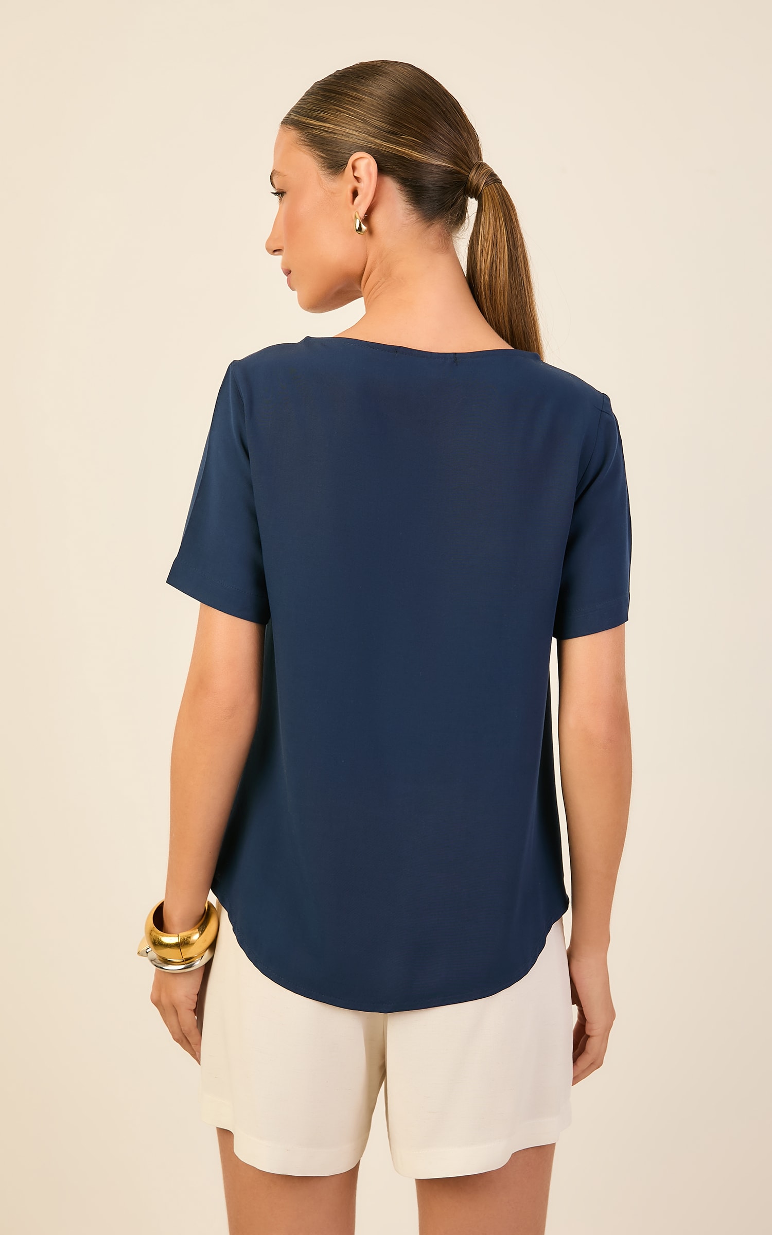Blusa Decote Canoa Color Marinho