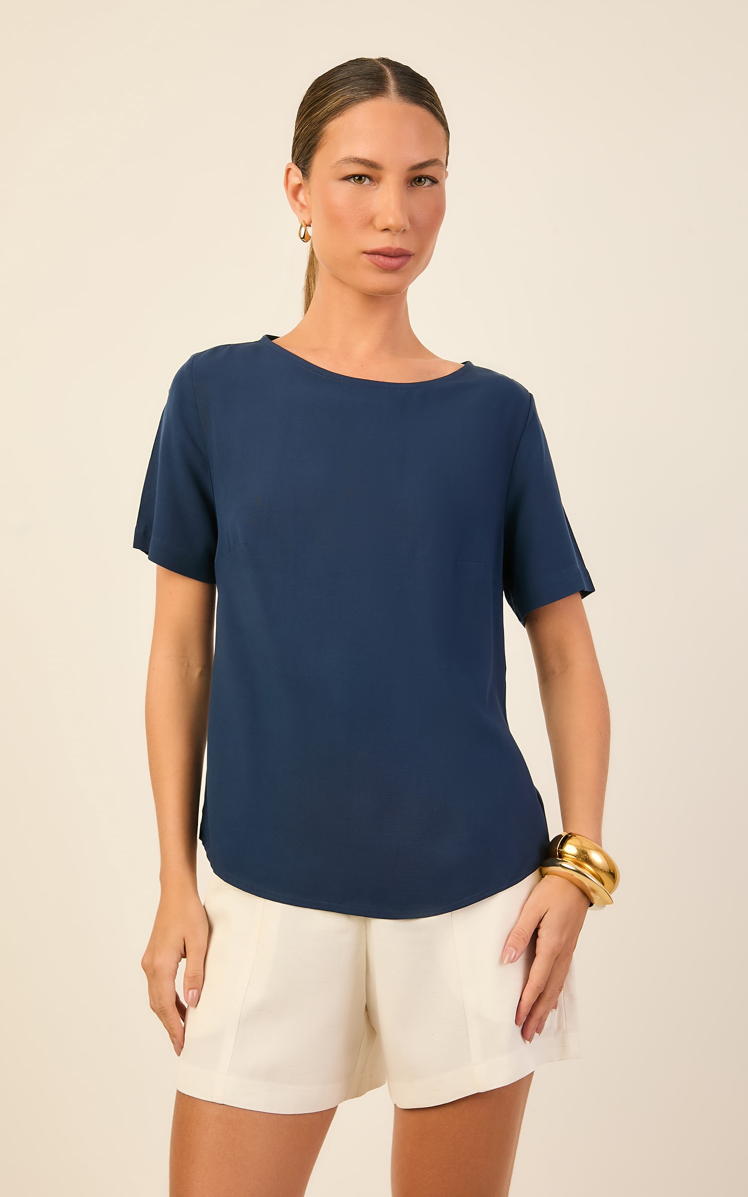 Blusa Decote Canoa Color Marinho