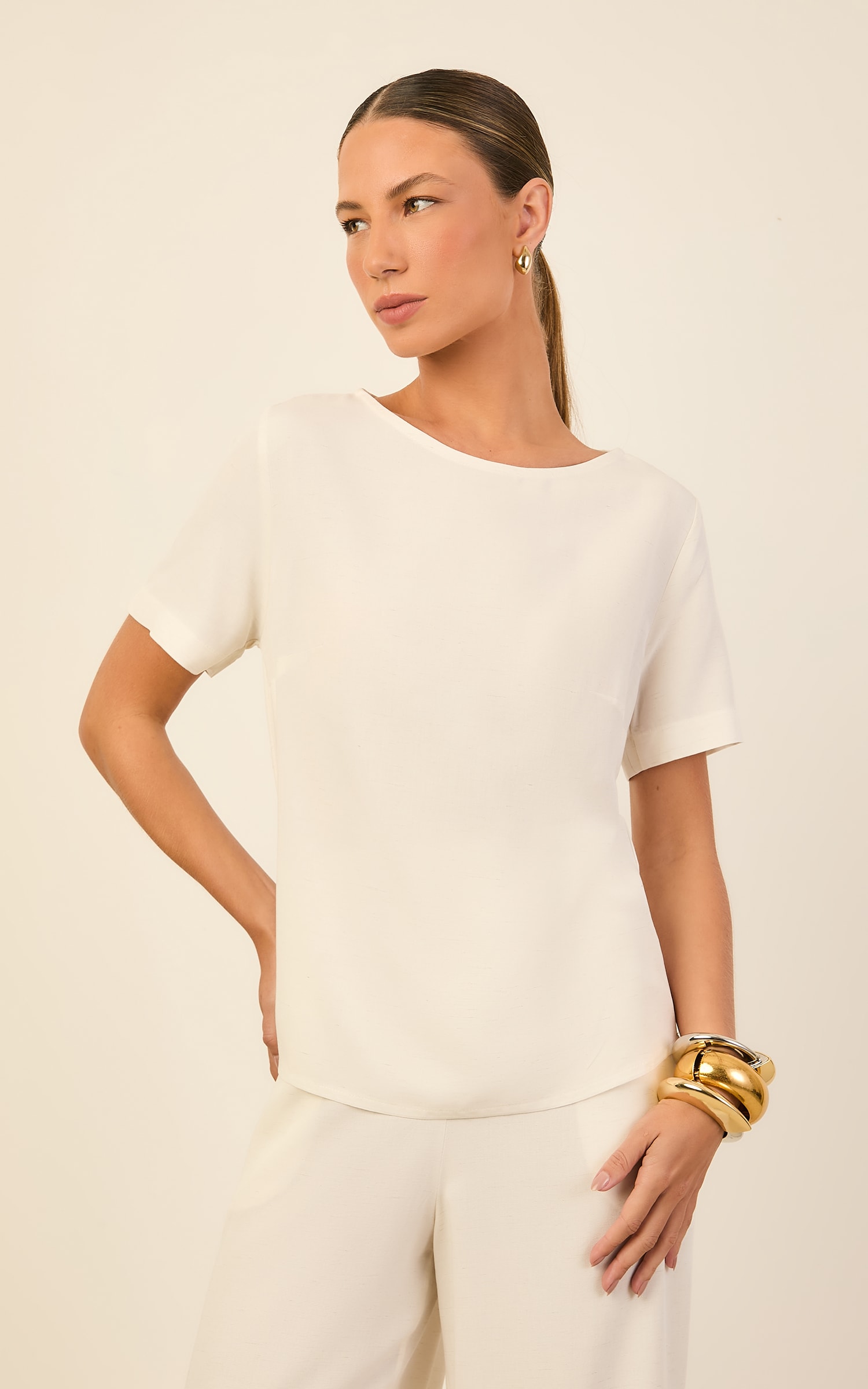 Blusa Decote Canoa Color Natural