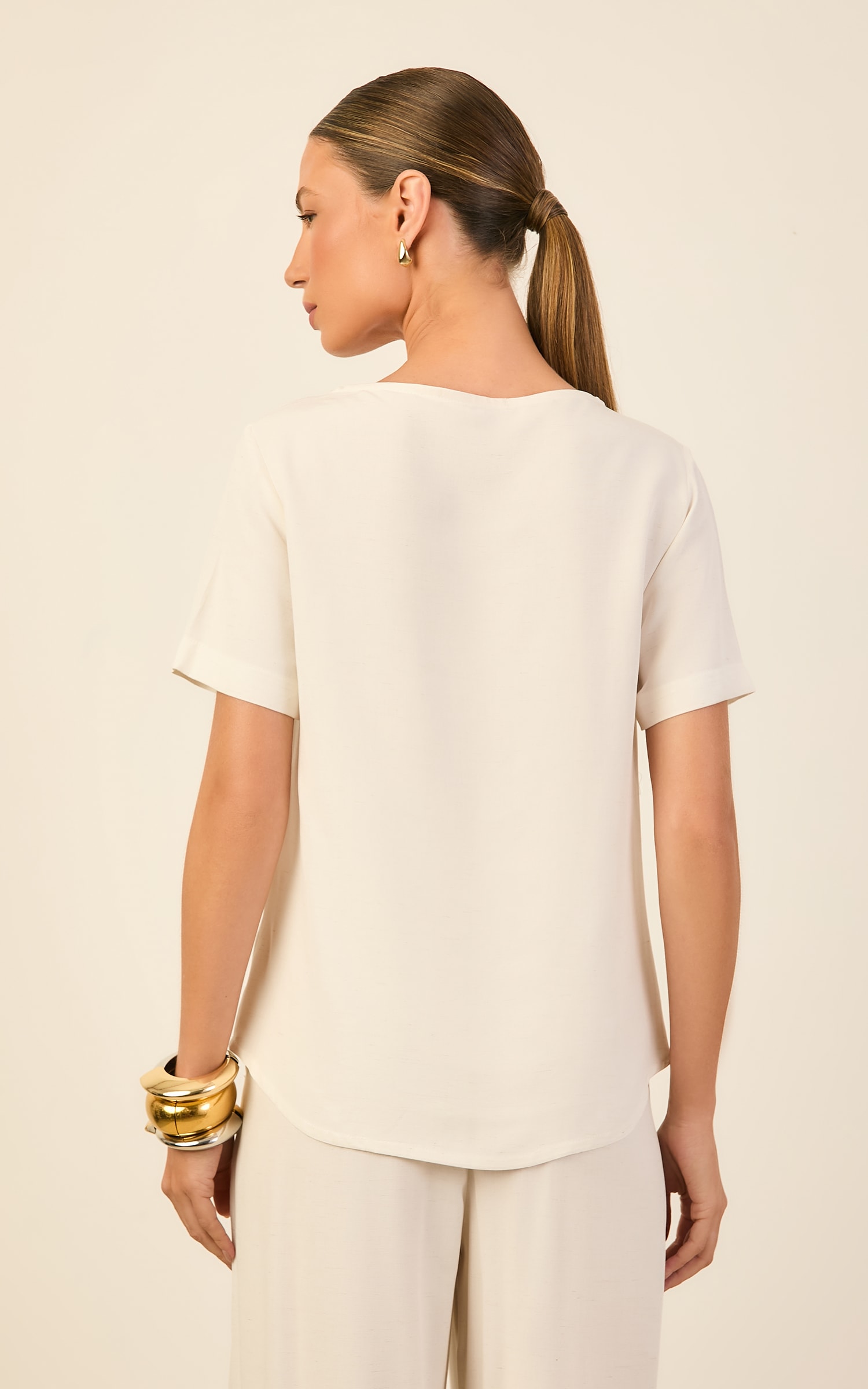 Blusa Decote Canoa Color Natural